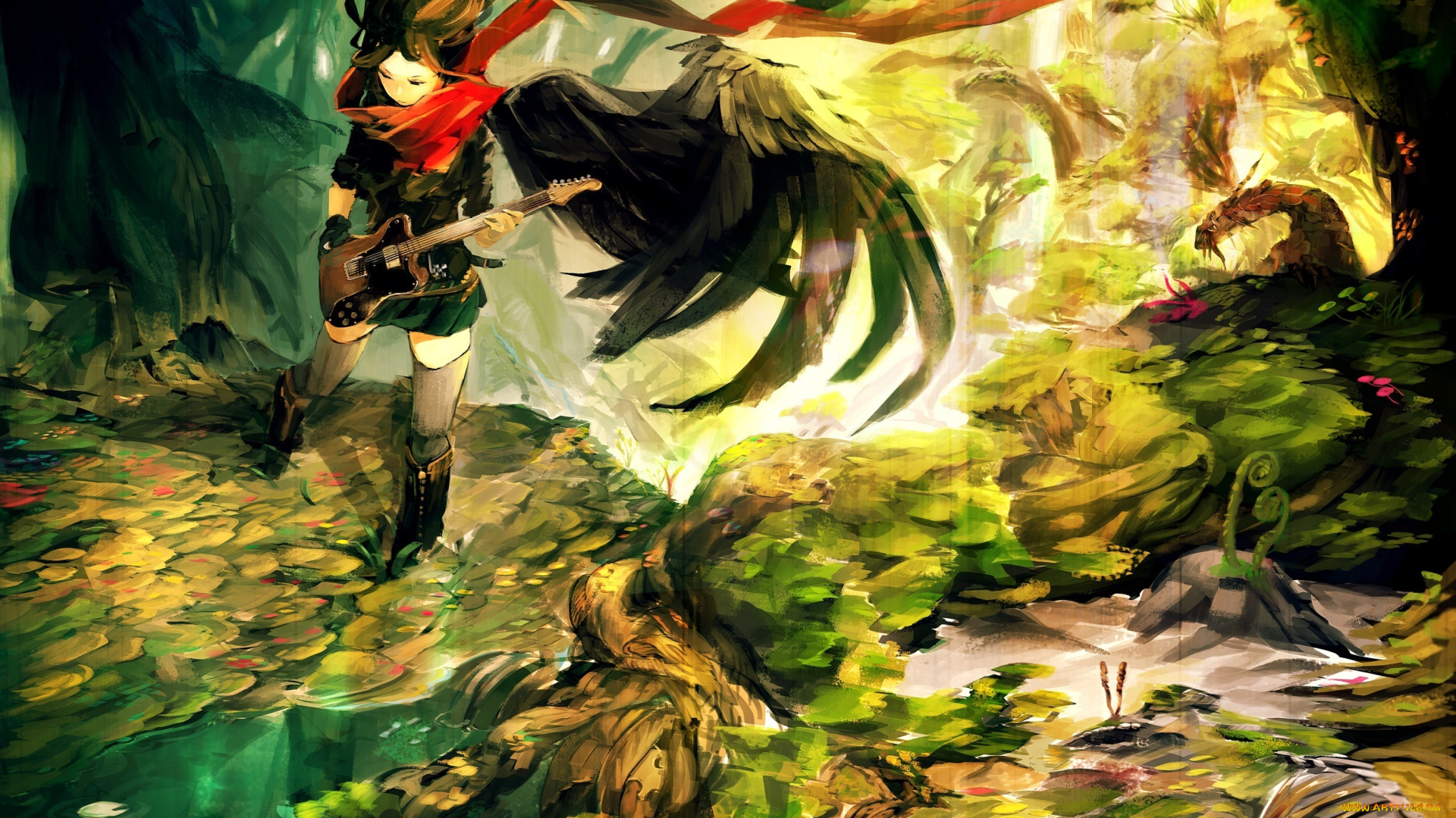 аниме, headphones, instrumental, девушка, гитара