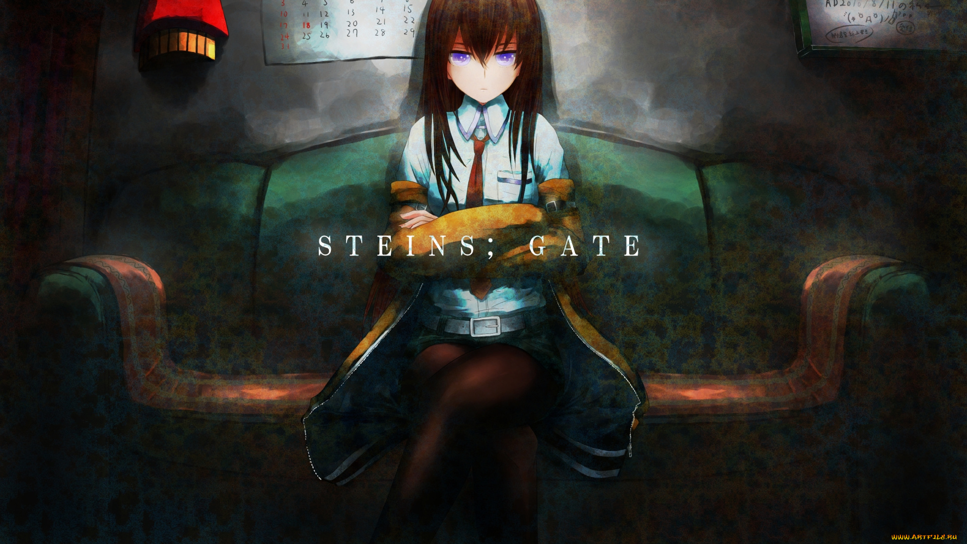 аниме, steins, gate, девушка, диван