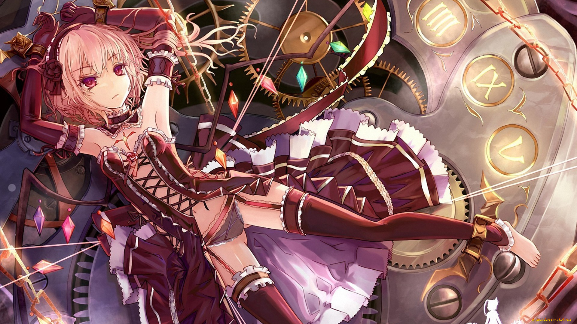 аниме, touhou, часы, чулки, корсет