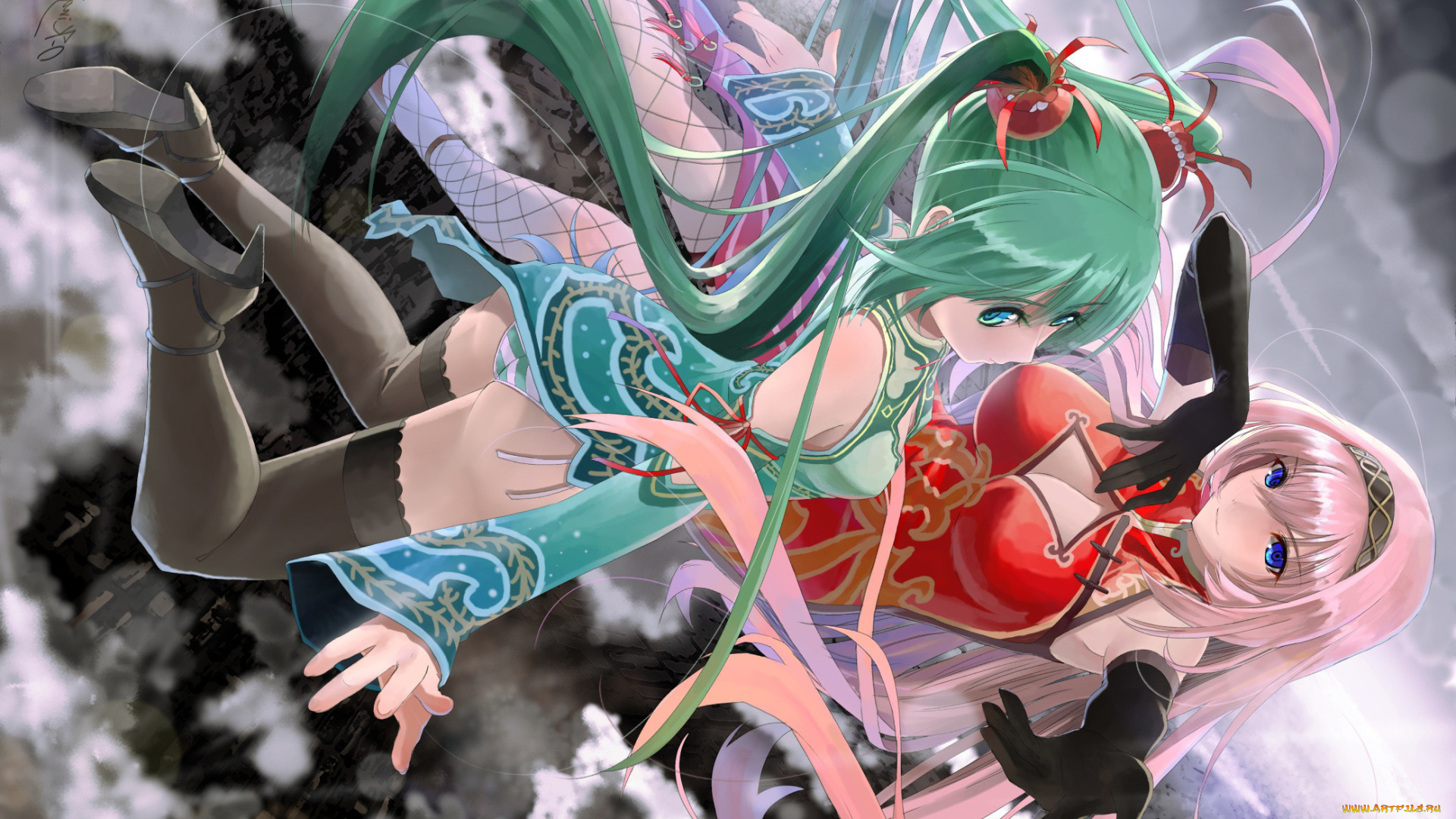 аниме, vocaloid, девушки, хвостики, чулки