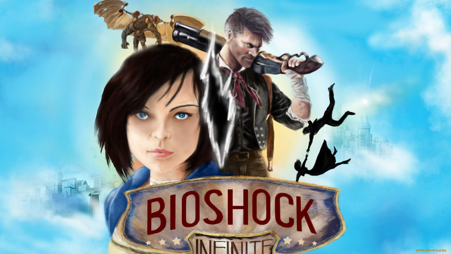 bioshock, infinite, видео, игры, мужчина, девушка