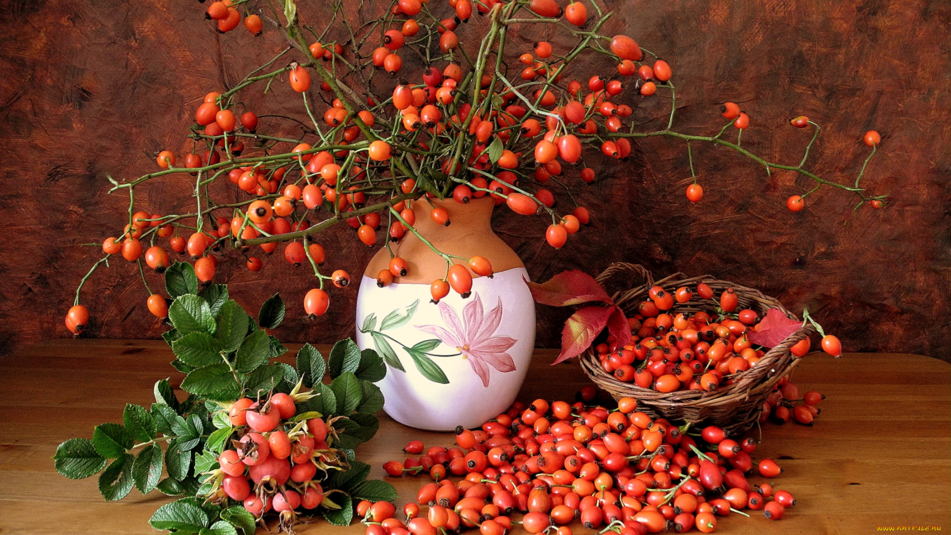 еда, фрукты, ягоды, шиповник, ваза