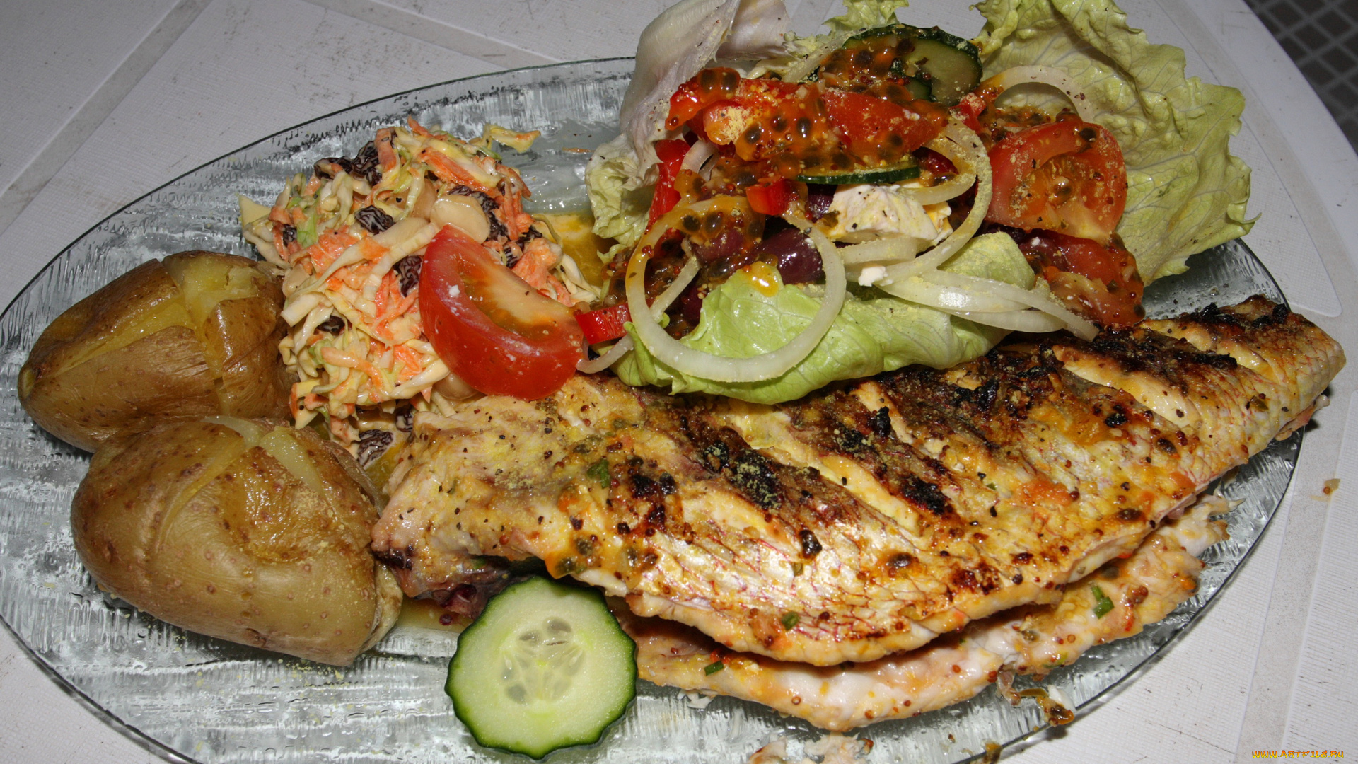 еда, рыбные, блюда, морепродуктами, зелень, рыба