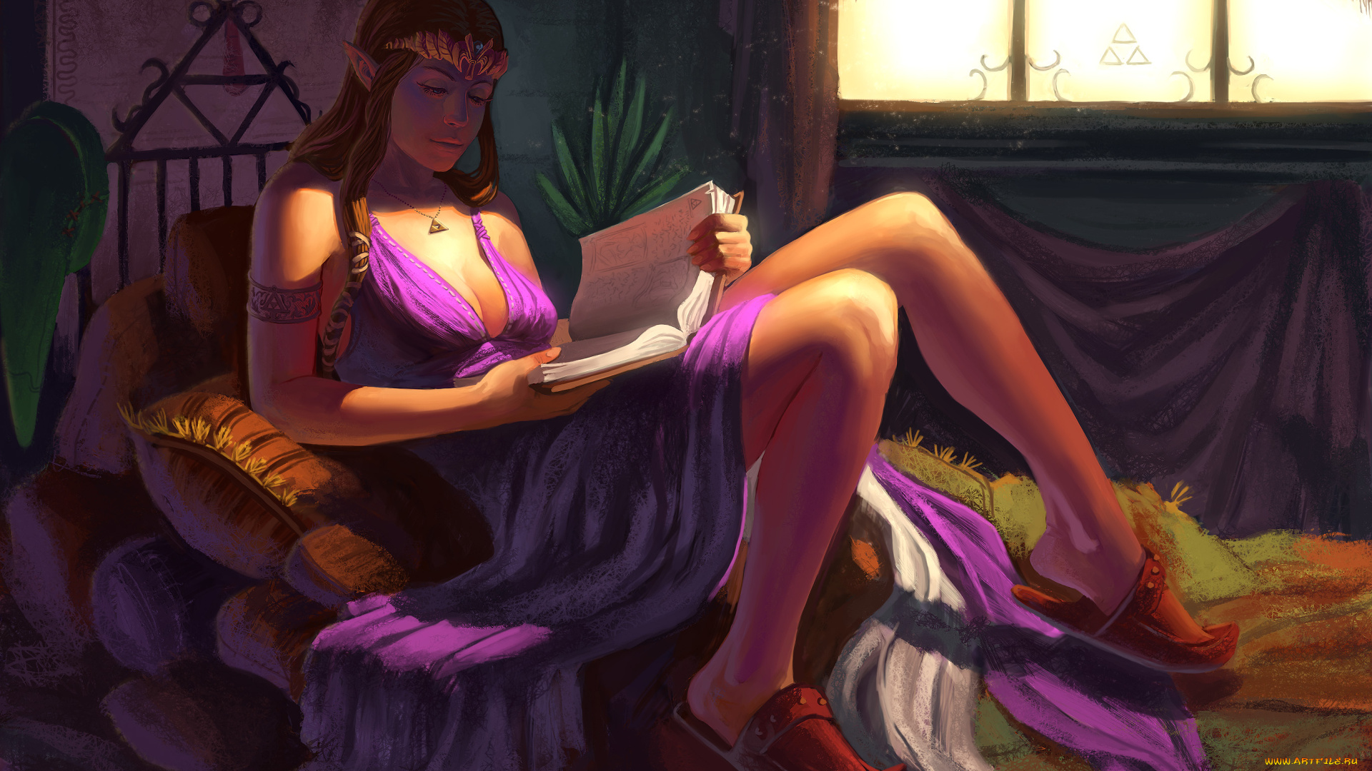 фэнтези, эльфы, книга, кровать, эльфийка