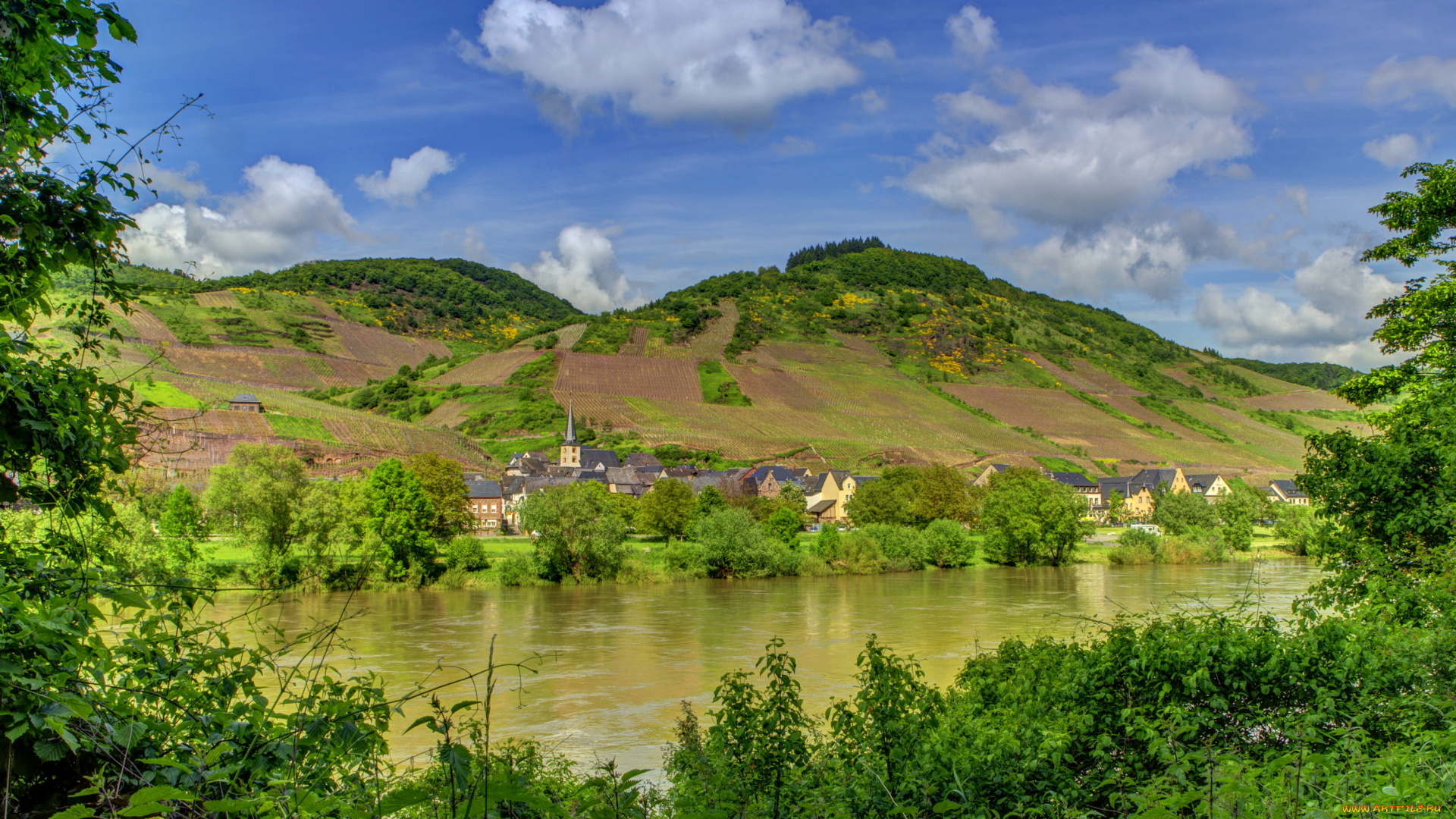 германия, эдигер, эллер, города, пейзажи, дома, река, пейзаж