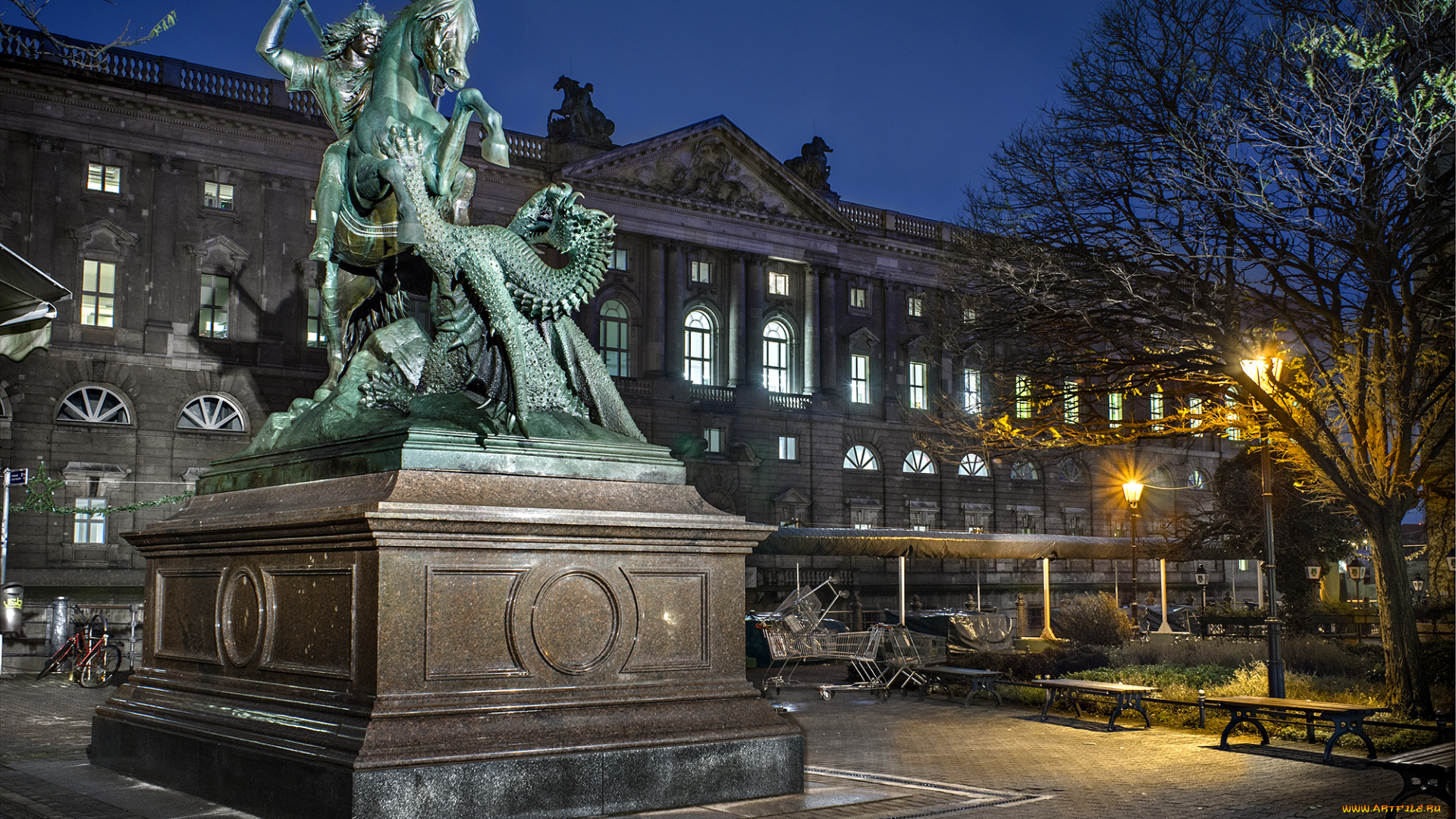 города, берлин, германия, памятник, вечер, здание