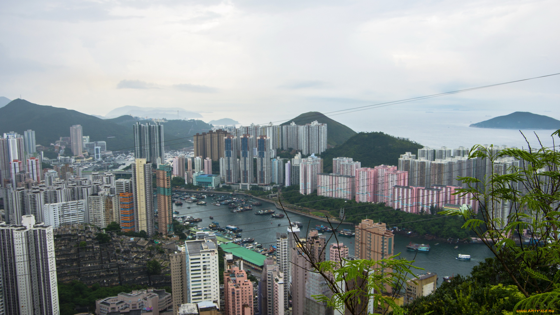 города, гонконг, китай, река, дома