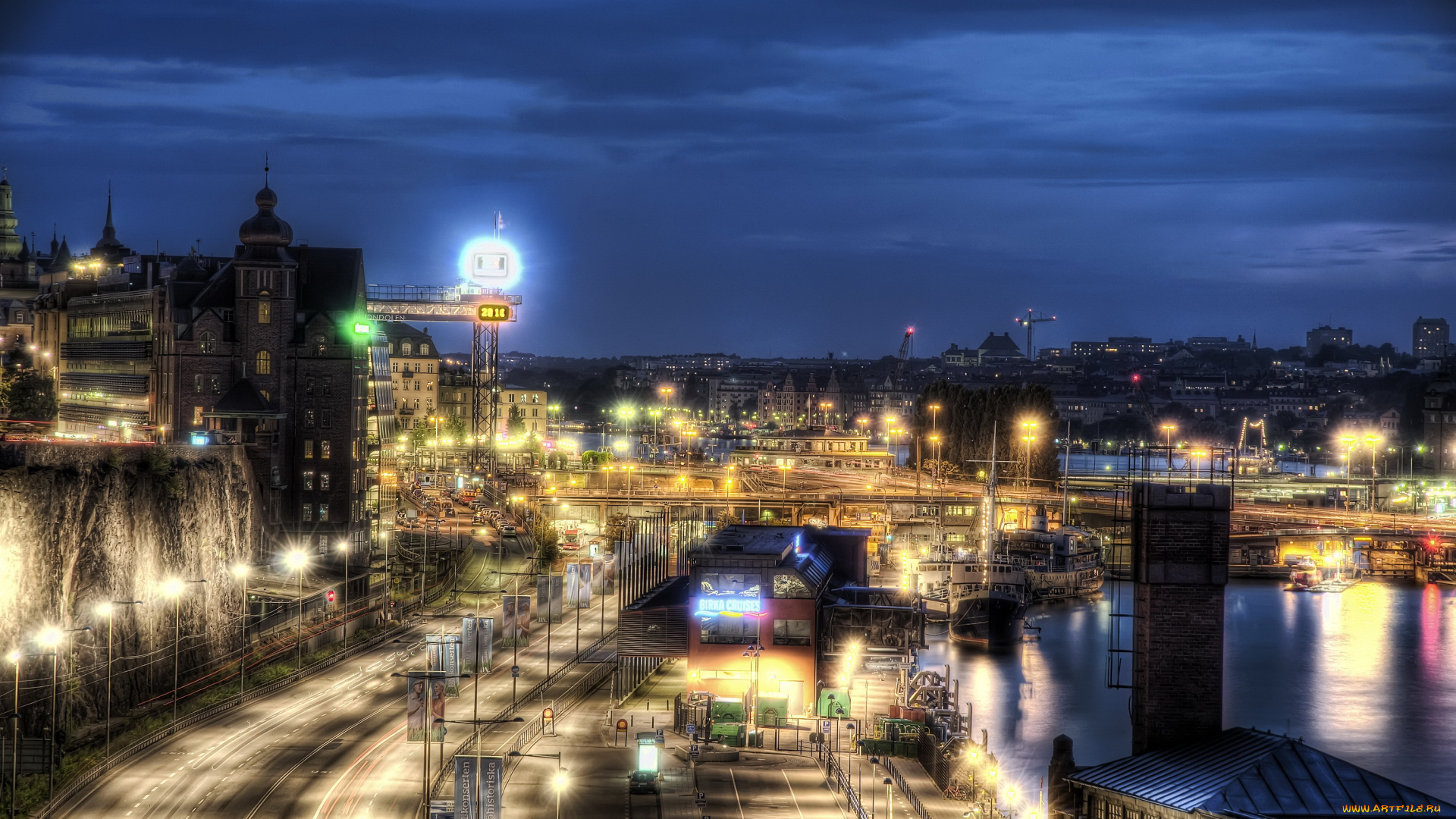 города, стокгольм, швеция, огни, дома, ночь