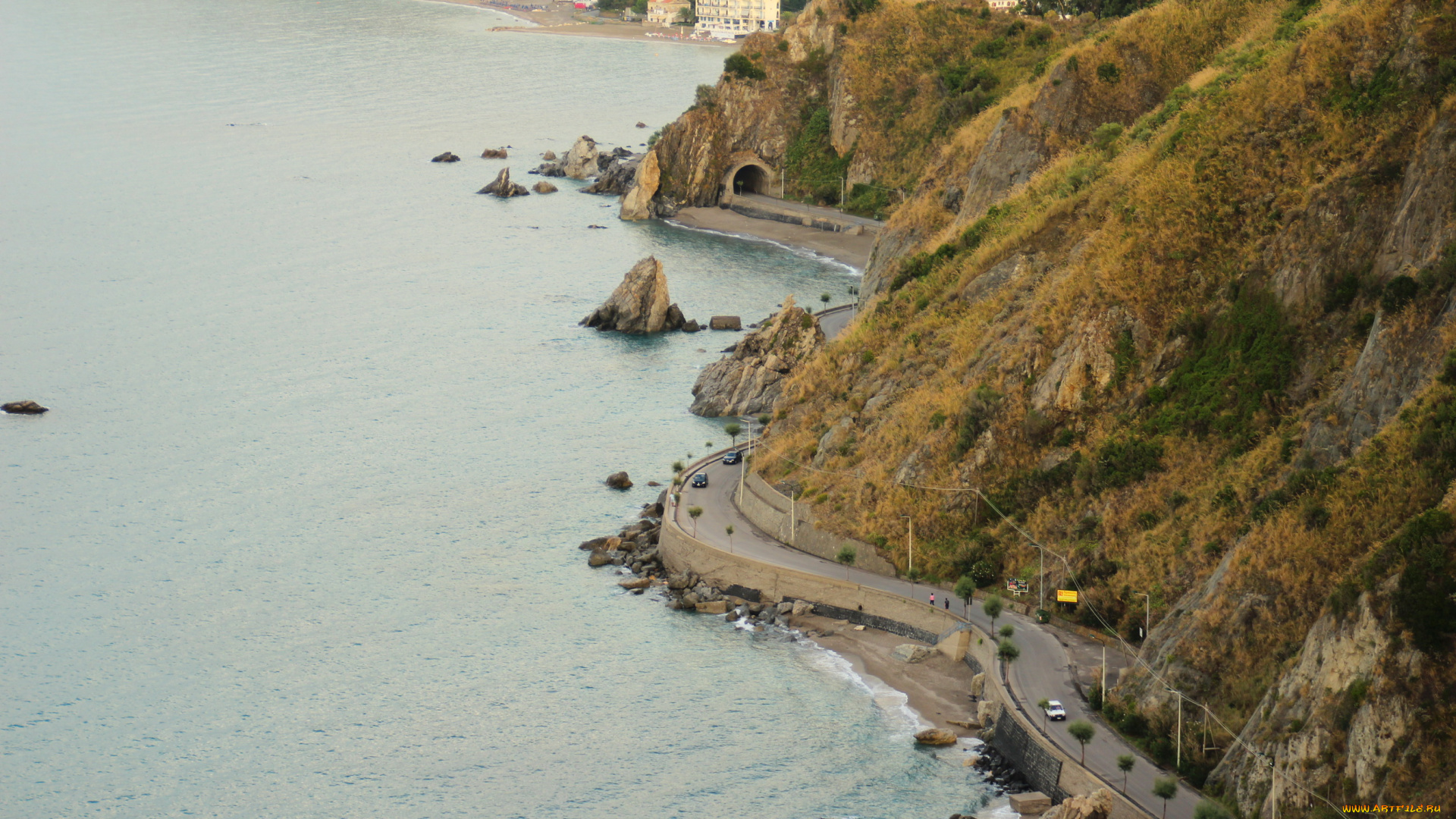 италия, сицилия, капо, д`орландо, природа, побережье, горы, море, дорога