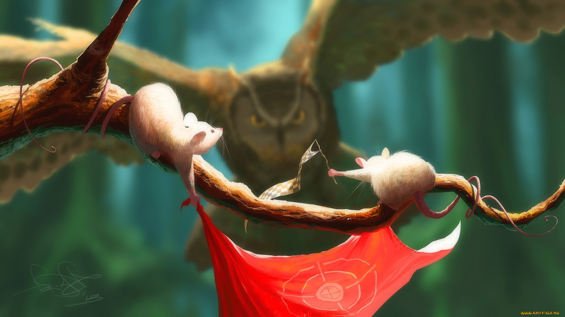 рисованные, животные, мыши, крысы, сова