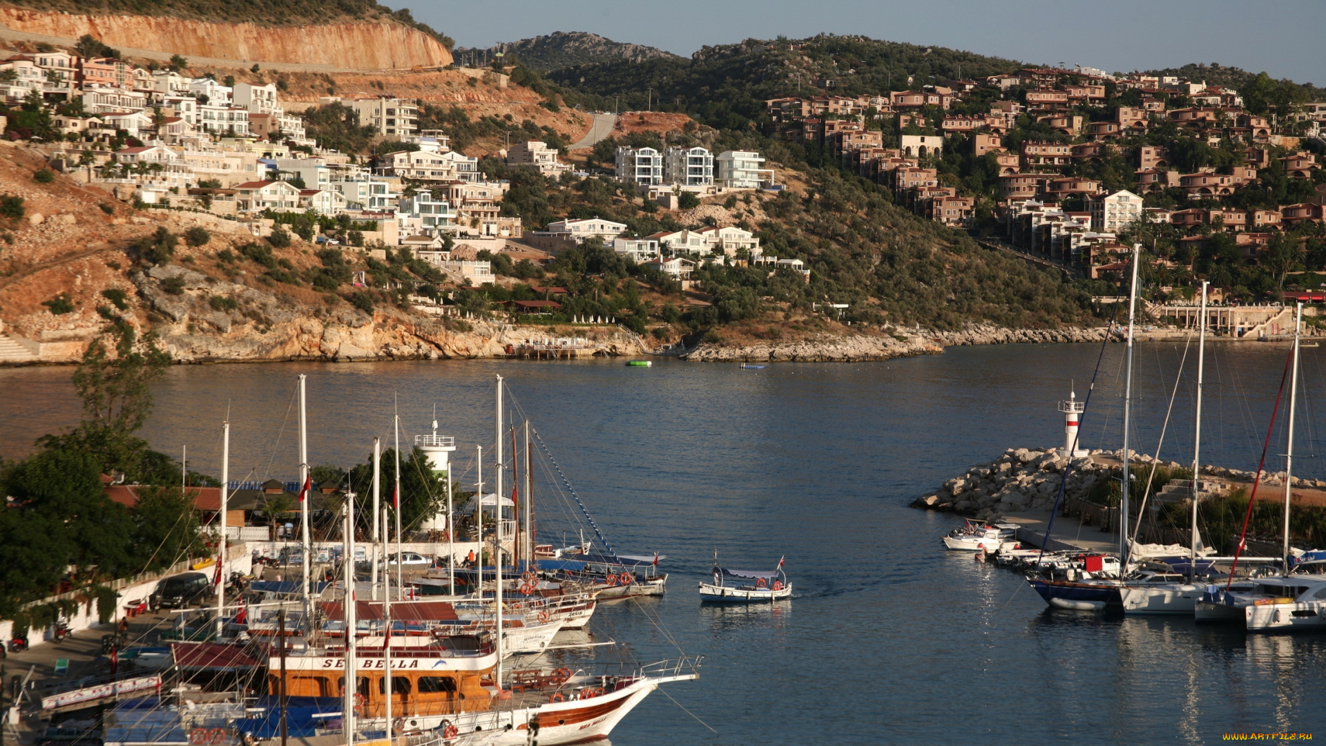 турция, анталья, kalkan, города, панорамы, дома, море, парусники