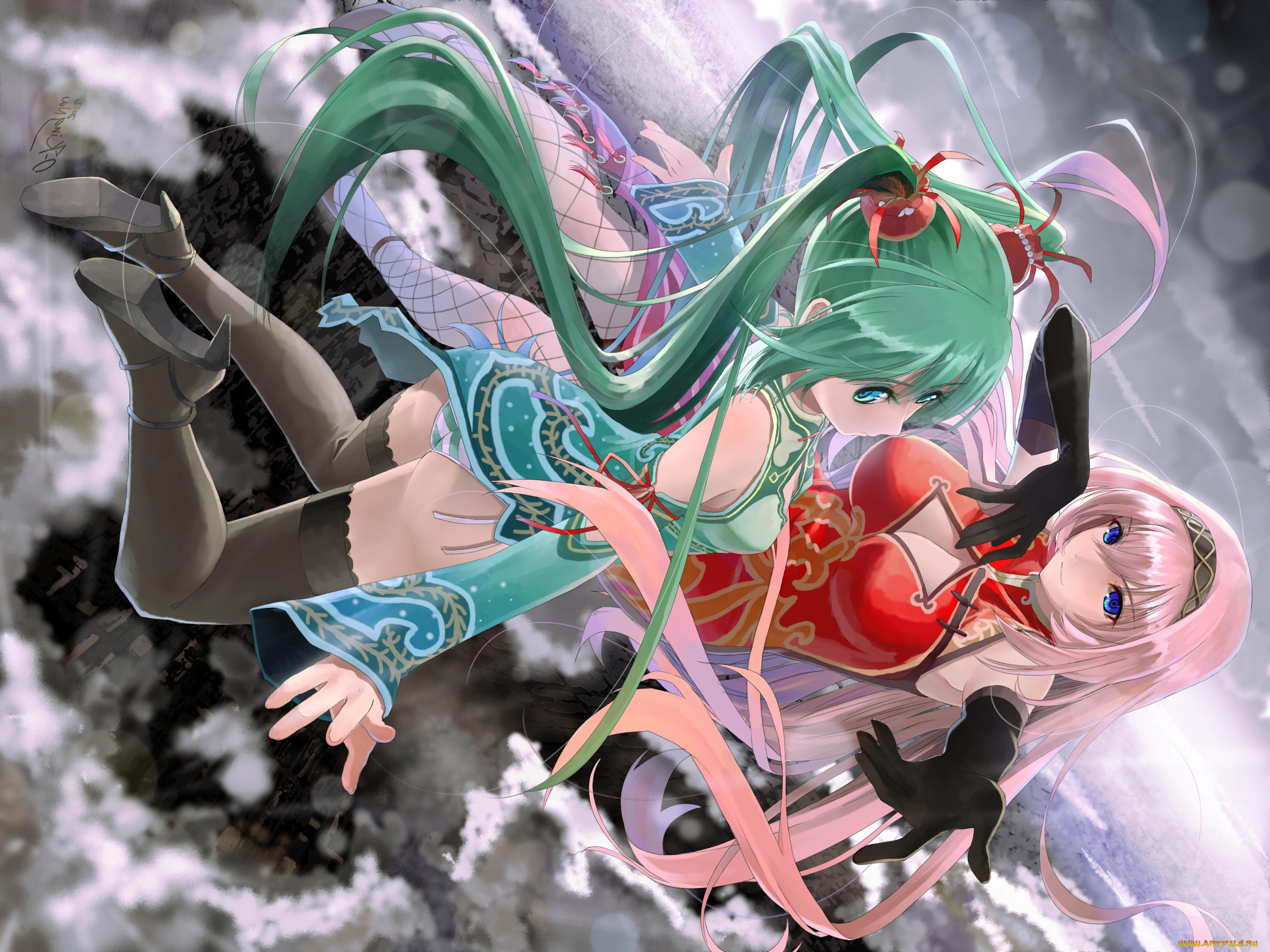 аниме, vocaloid, девушки, хвостики, чулки