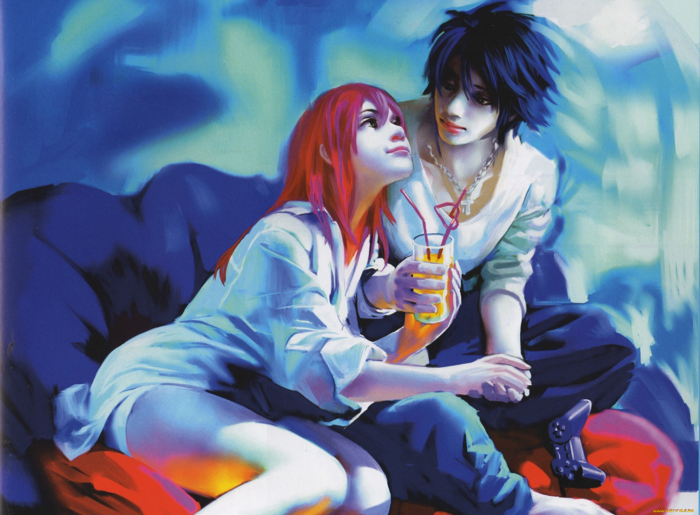 аниме, death, note, пара, брюнет, рыжая