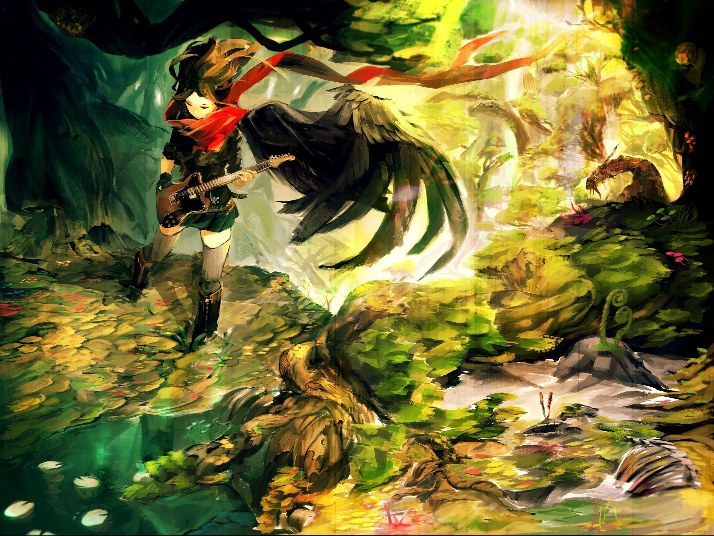 аниме, headphones, instrumental, девушка, гитара