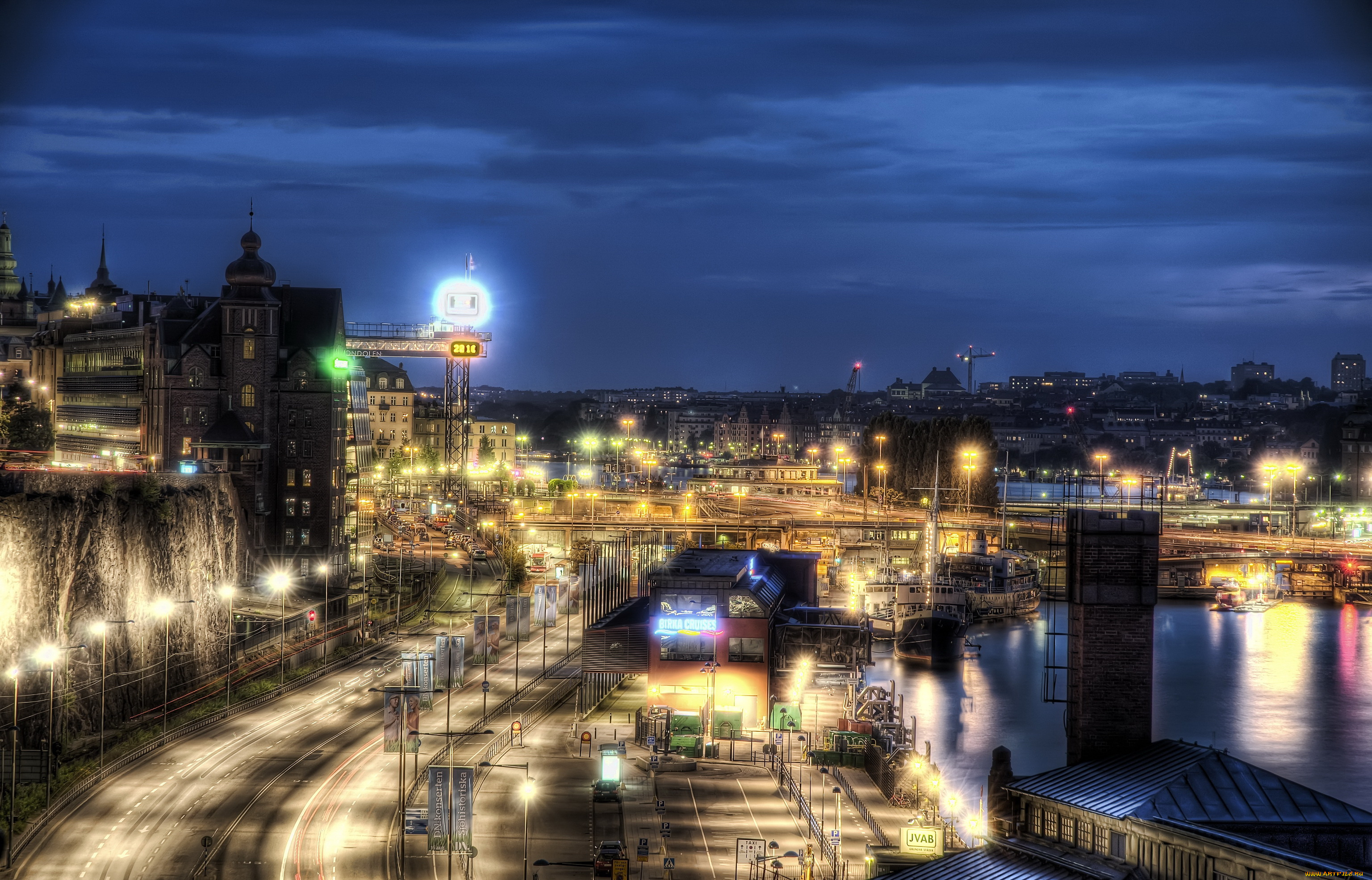 города, стокгольм, швеция, огни, дома, ночь