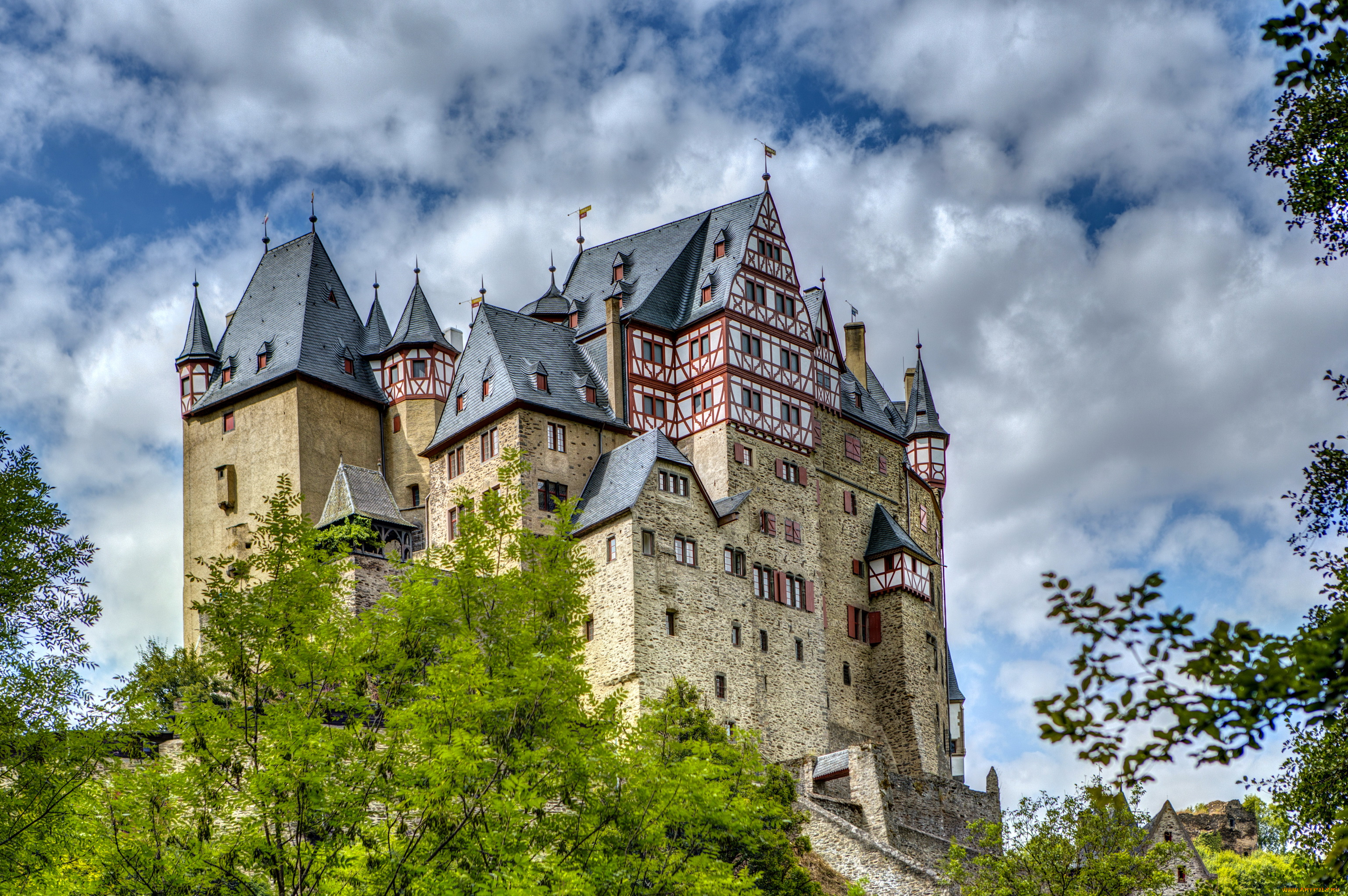 burg, eltz, германия, города, дворцы, замки, крепости, облака, ландшафт, замок