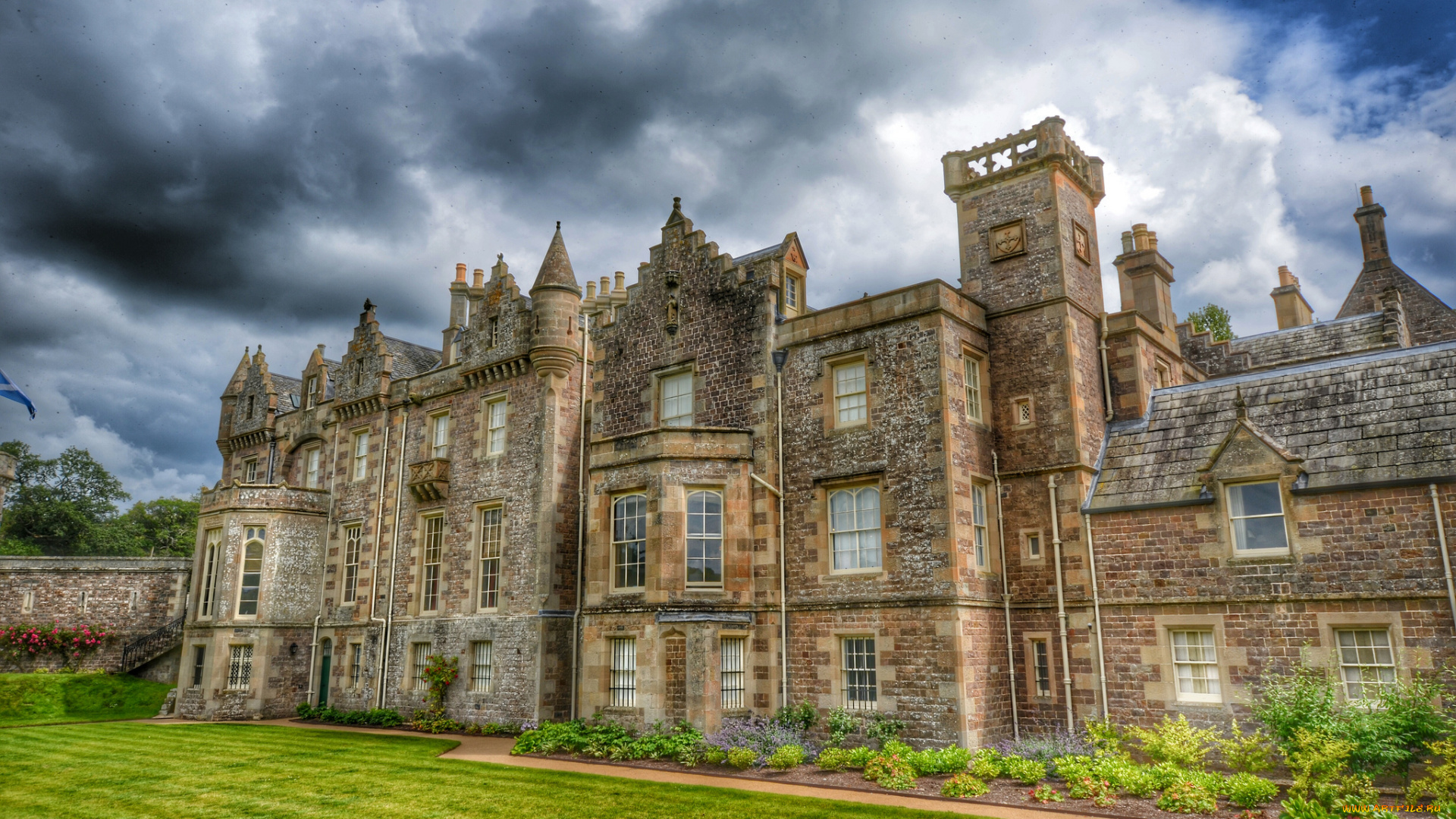 abbotsford, house, города, -, дворцы, , замки, , крепости, замок, тучи, газон