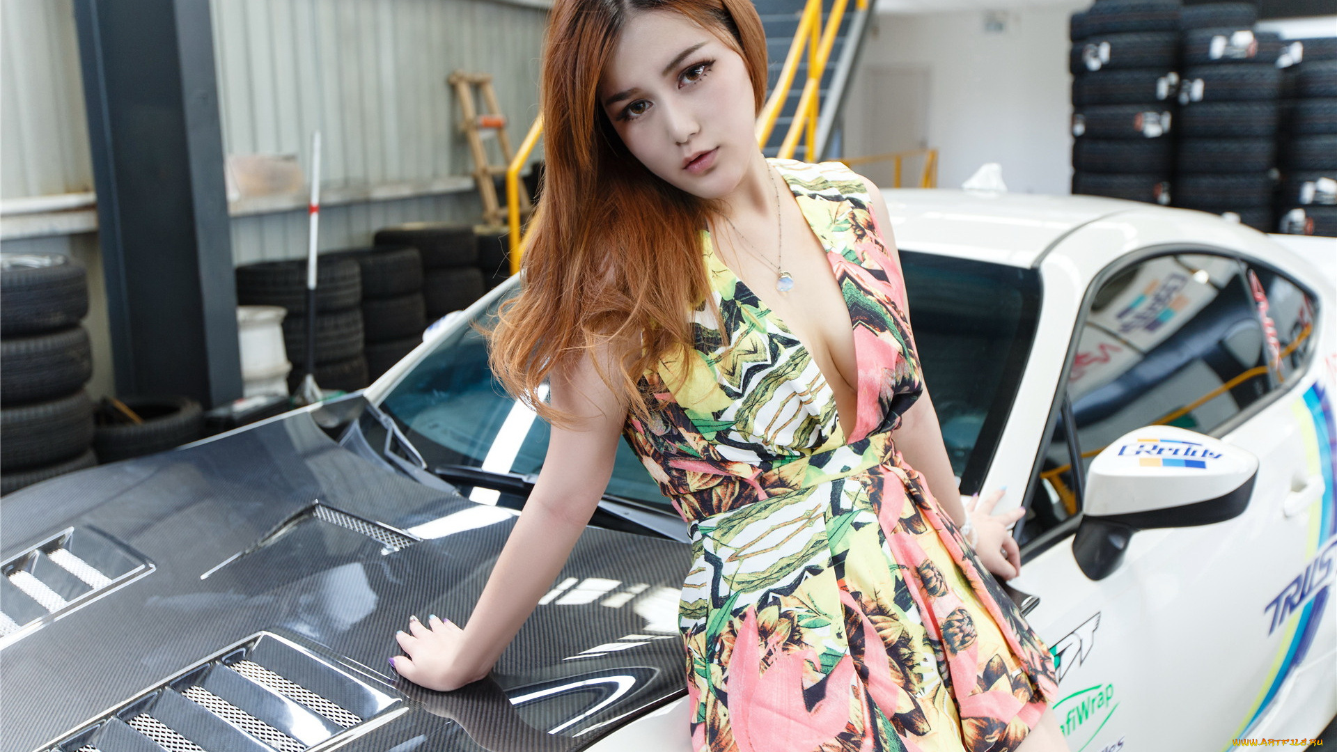 автомобили, авто, с, девушками, азиатка, автомобиль, девушка, взгляд