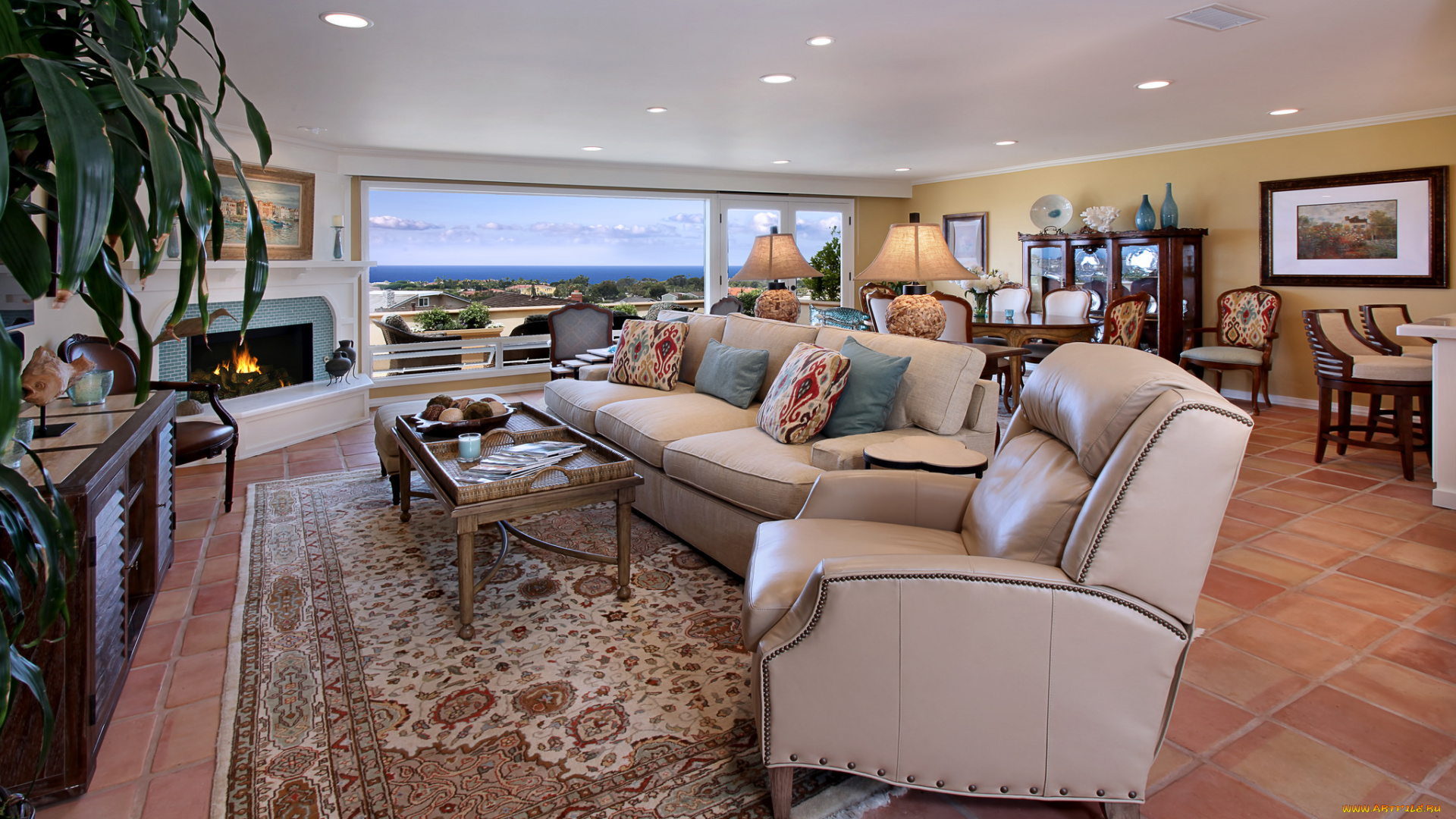 интерьер, гостиная, мебель, камин, colors, style, furniture, fireplace, living, room, цветы, стиль