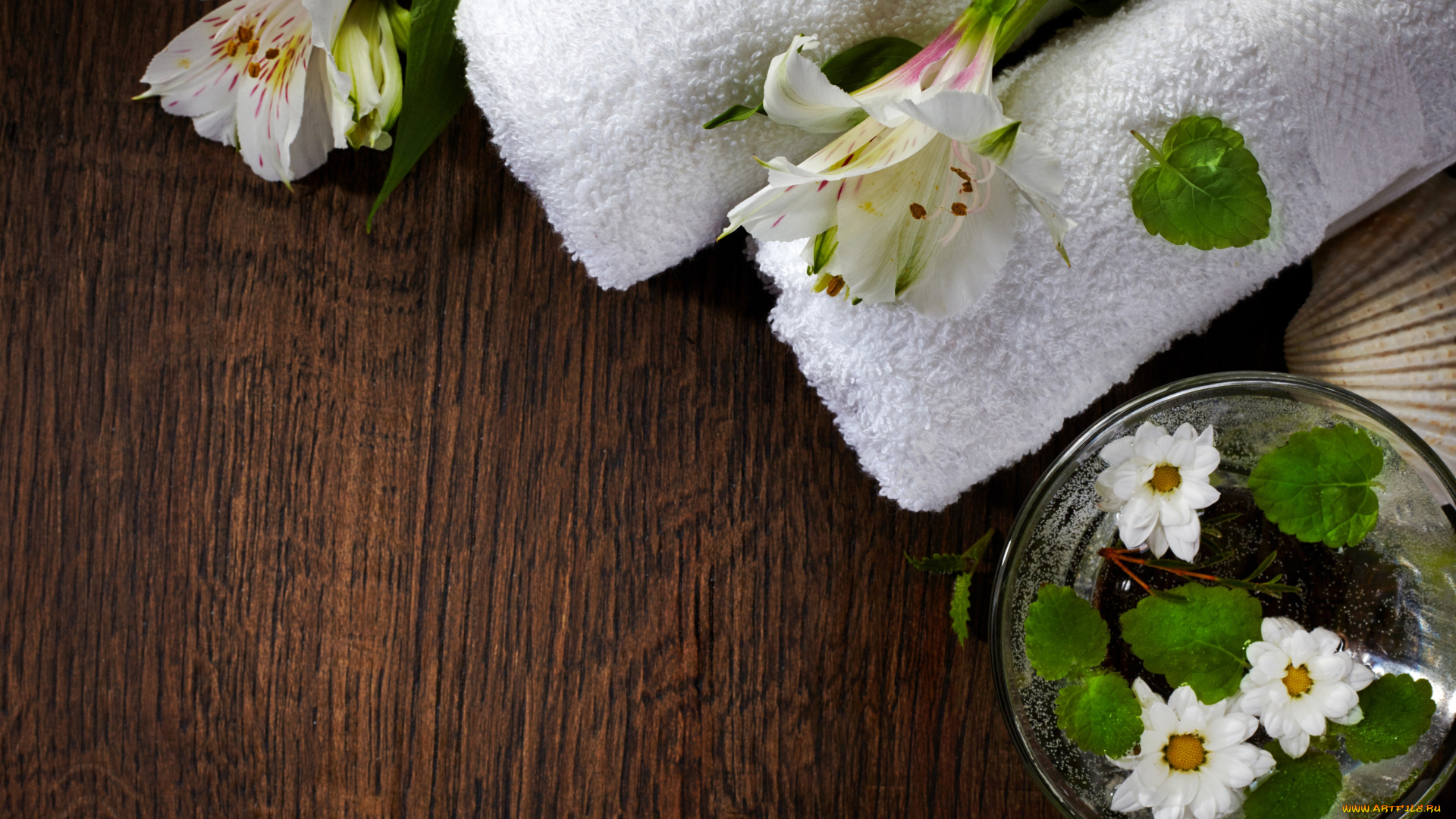 разное, -, другое, белые, полотенце, цветы