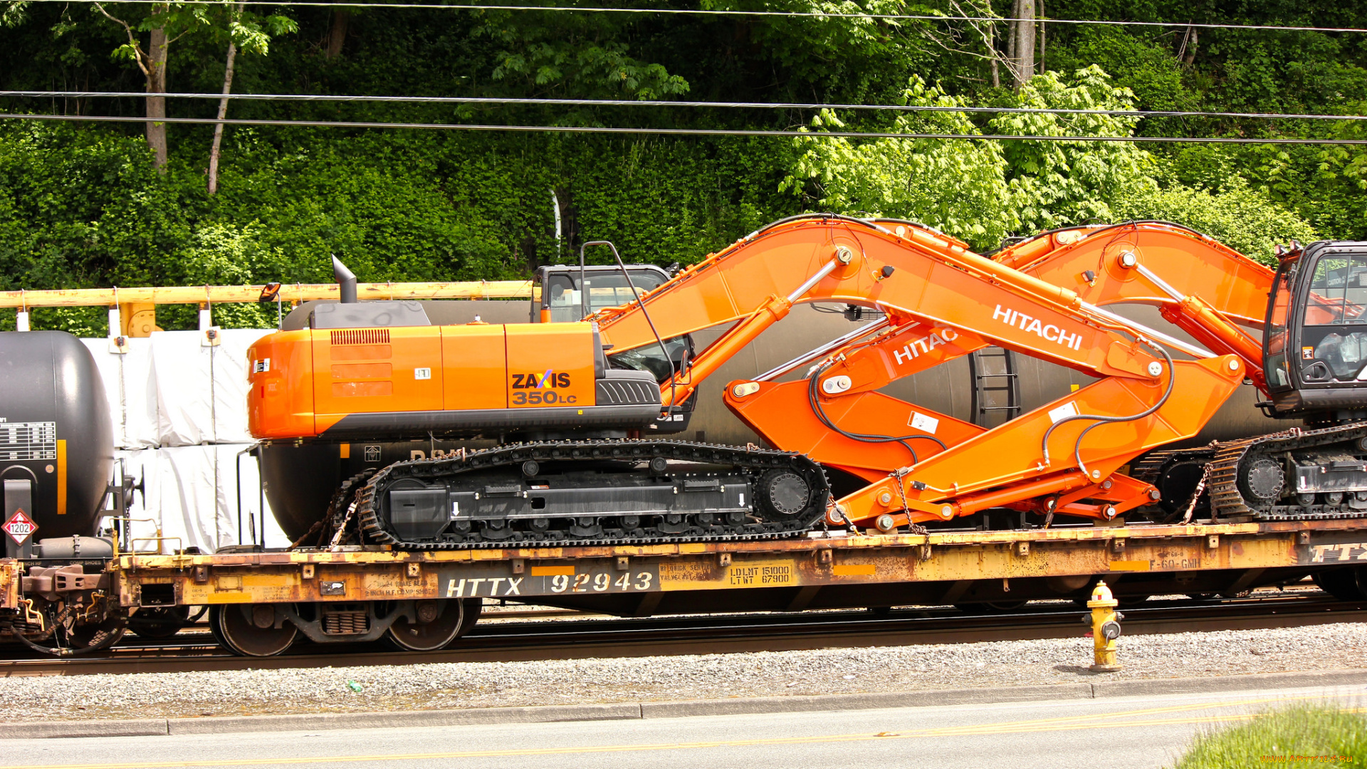 техника, экскаваторы, платформа, перевозка