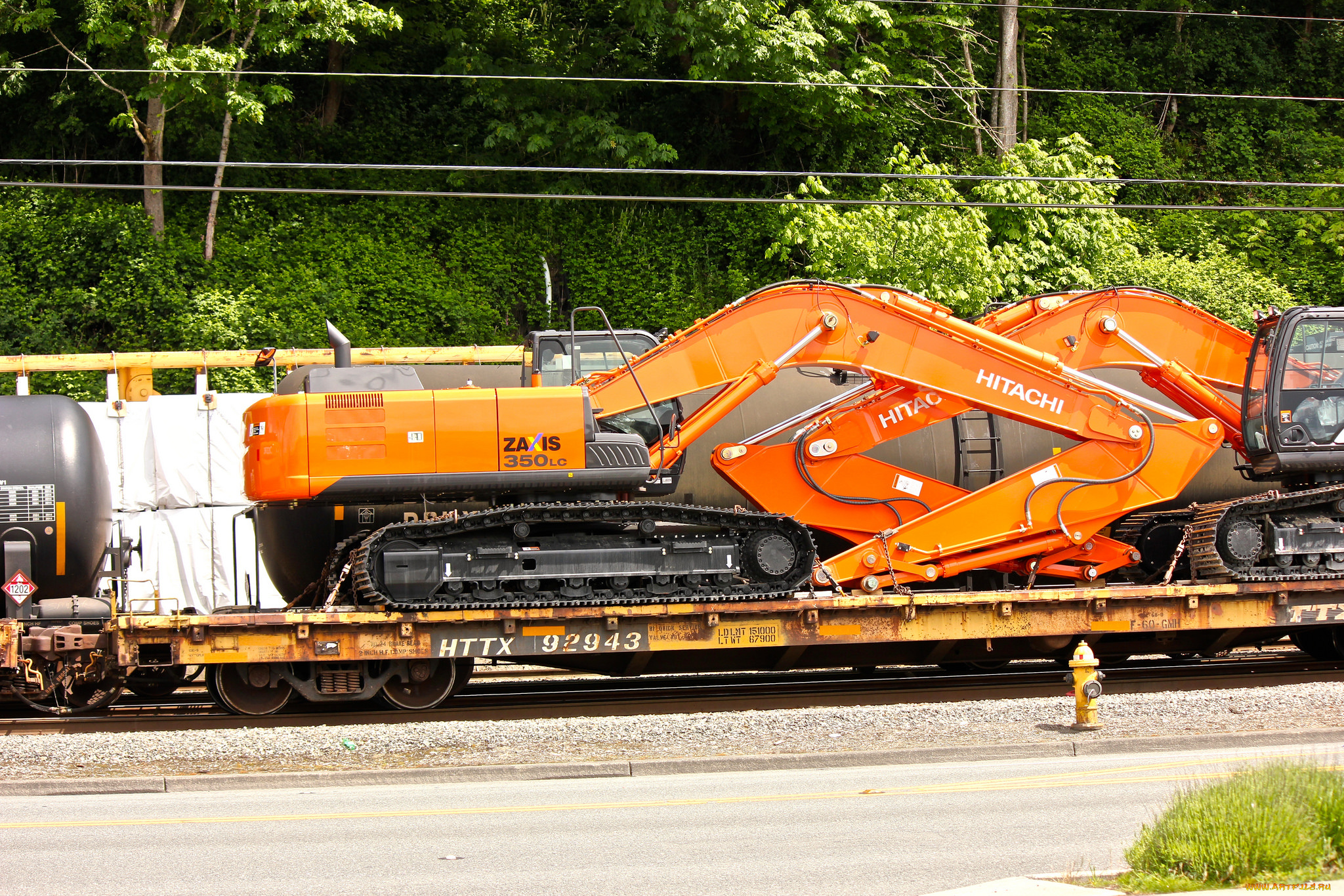 техника, экскаваторы, платформа, перевозка