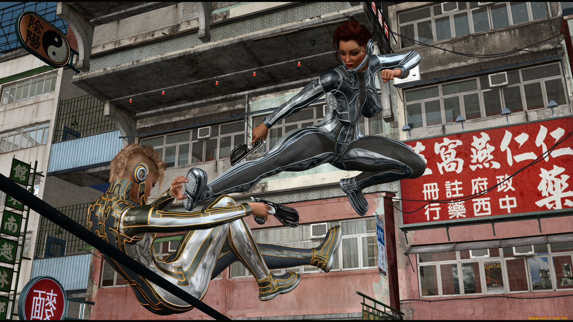 3д, графика, фантазия, , fantasy, девушки, взгляд, фон, драка