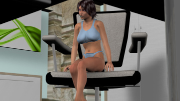 Картинка 3д+графика люди+ people взгляд девушка стул фон