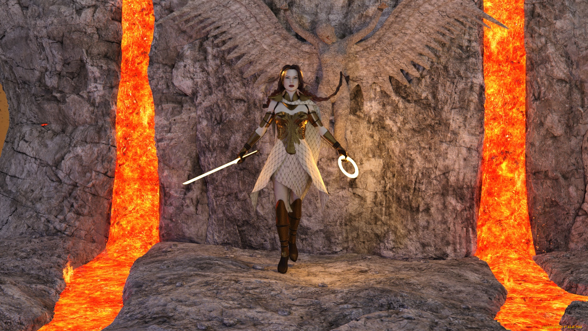 3д, графика, амазонки, , amazon, девушка, оружие, фон, взгляд