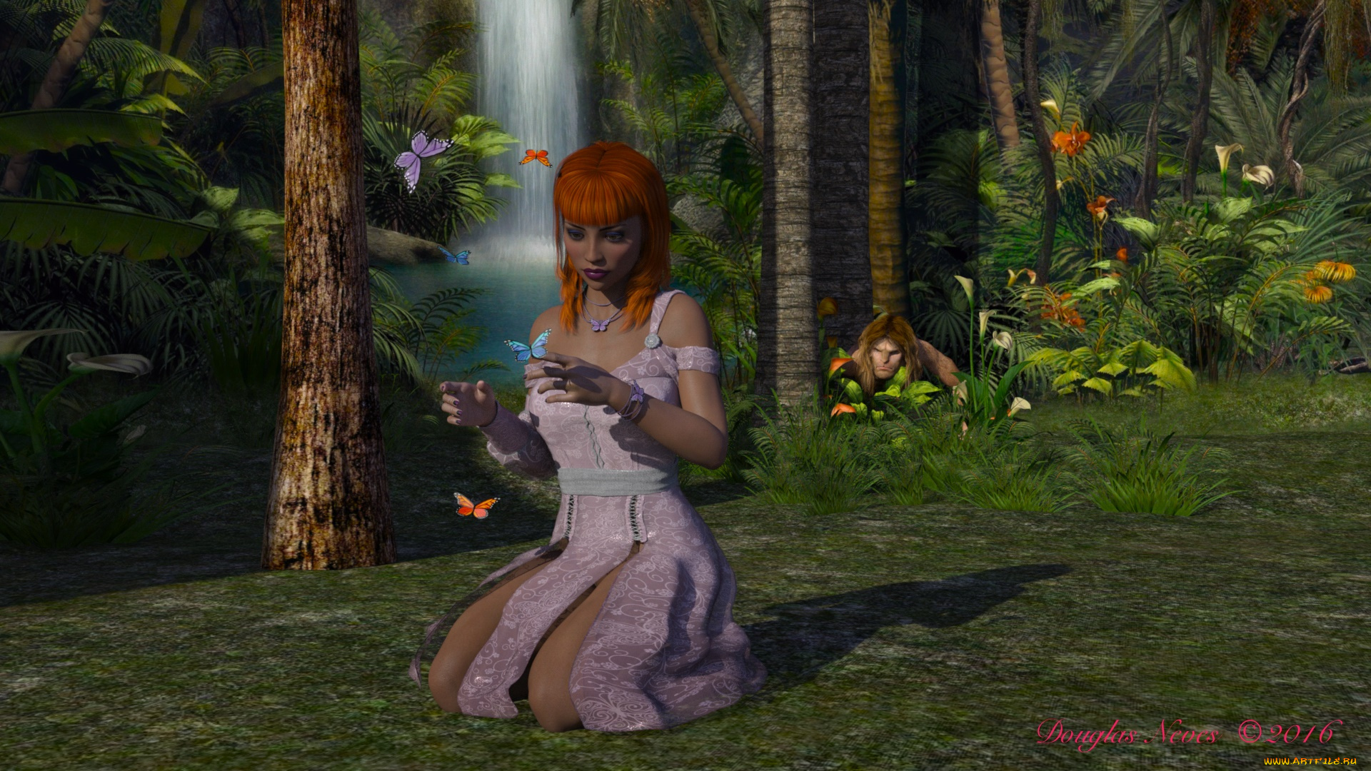 3д, графика, фантазия, , fantasy, фон, лес, взгляд, девушка