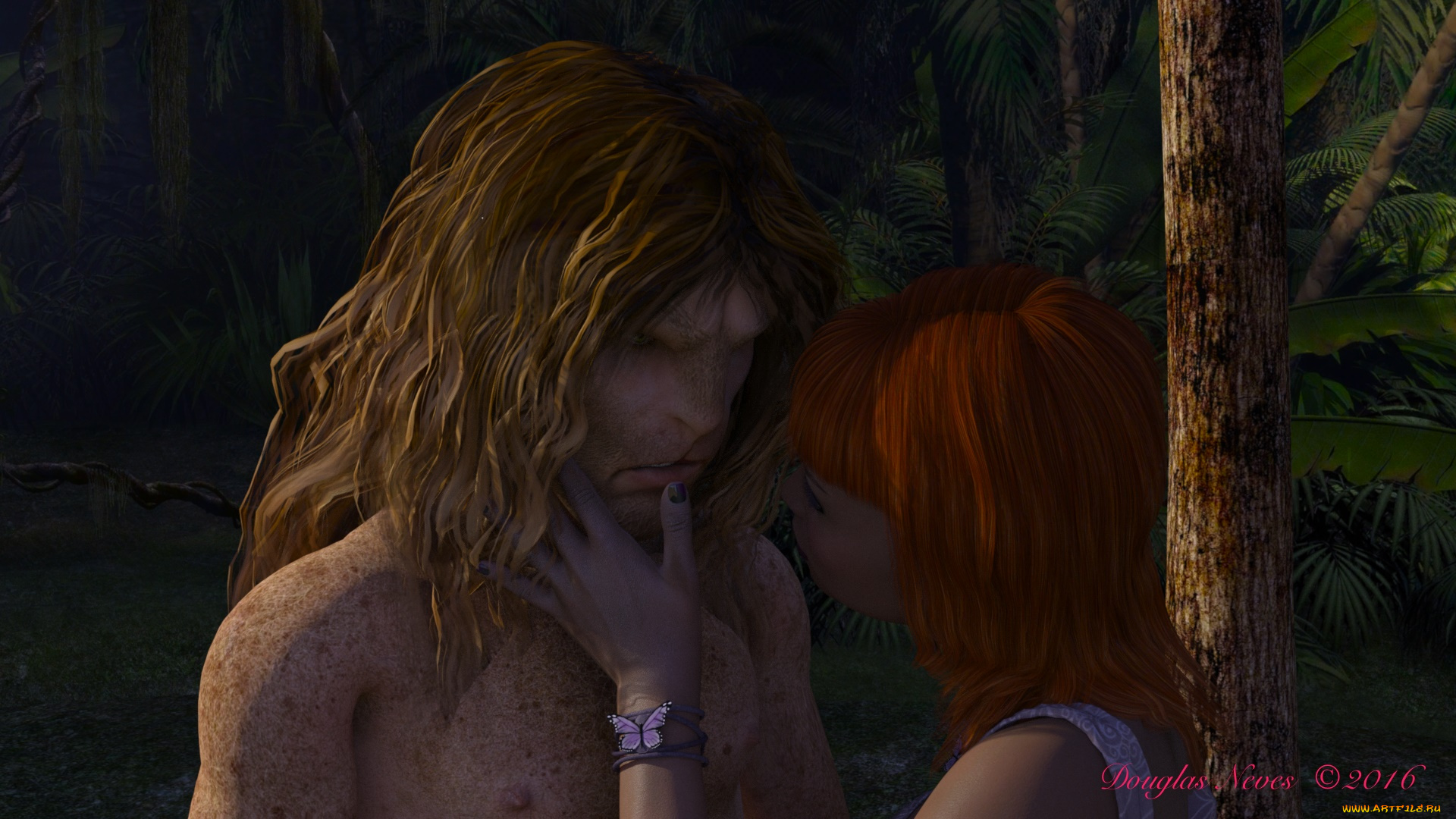 3д, графика, фантазия, , fantasy, лес, фон, взгляд, девушка