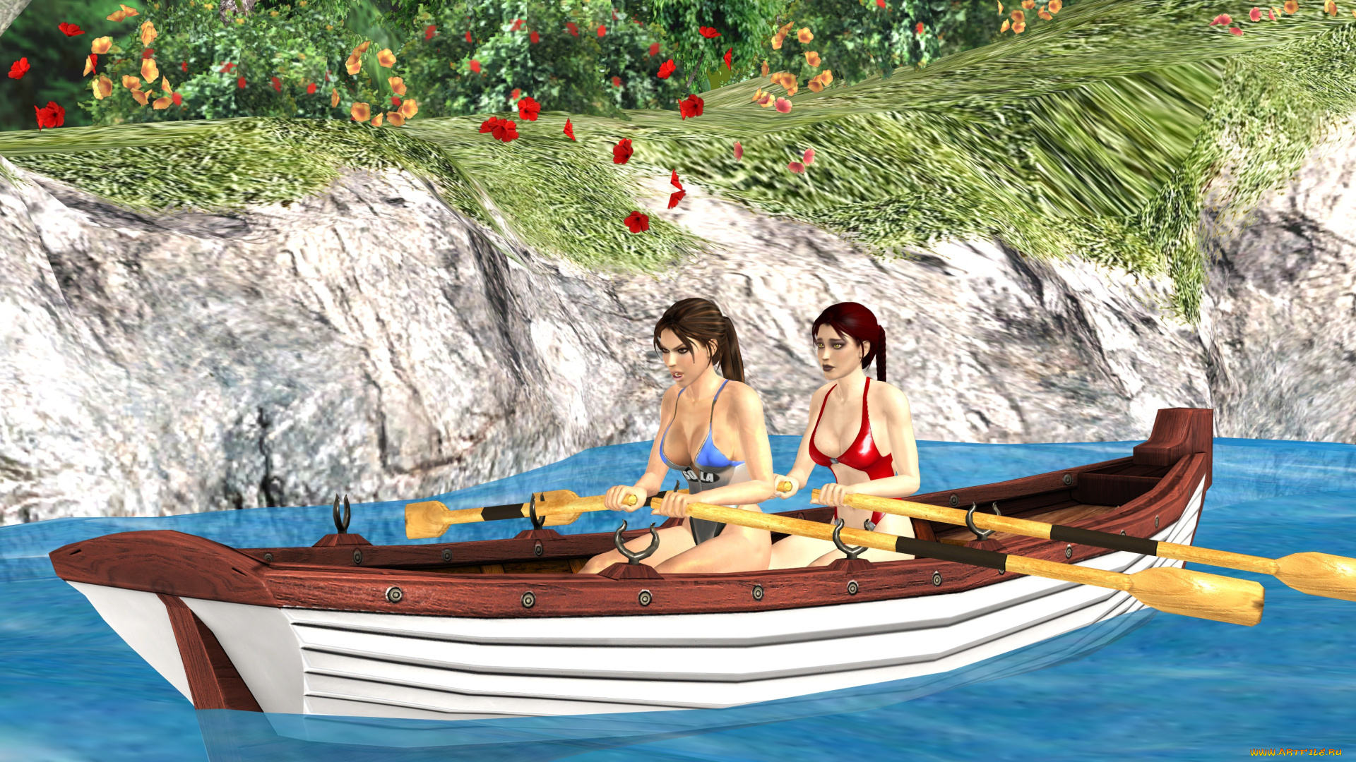 3д, графика, люди, , people, фон, взгляд, девушки, лодка