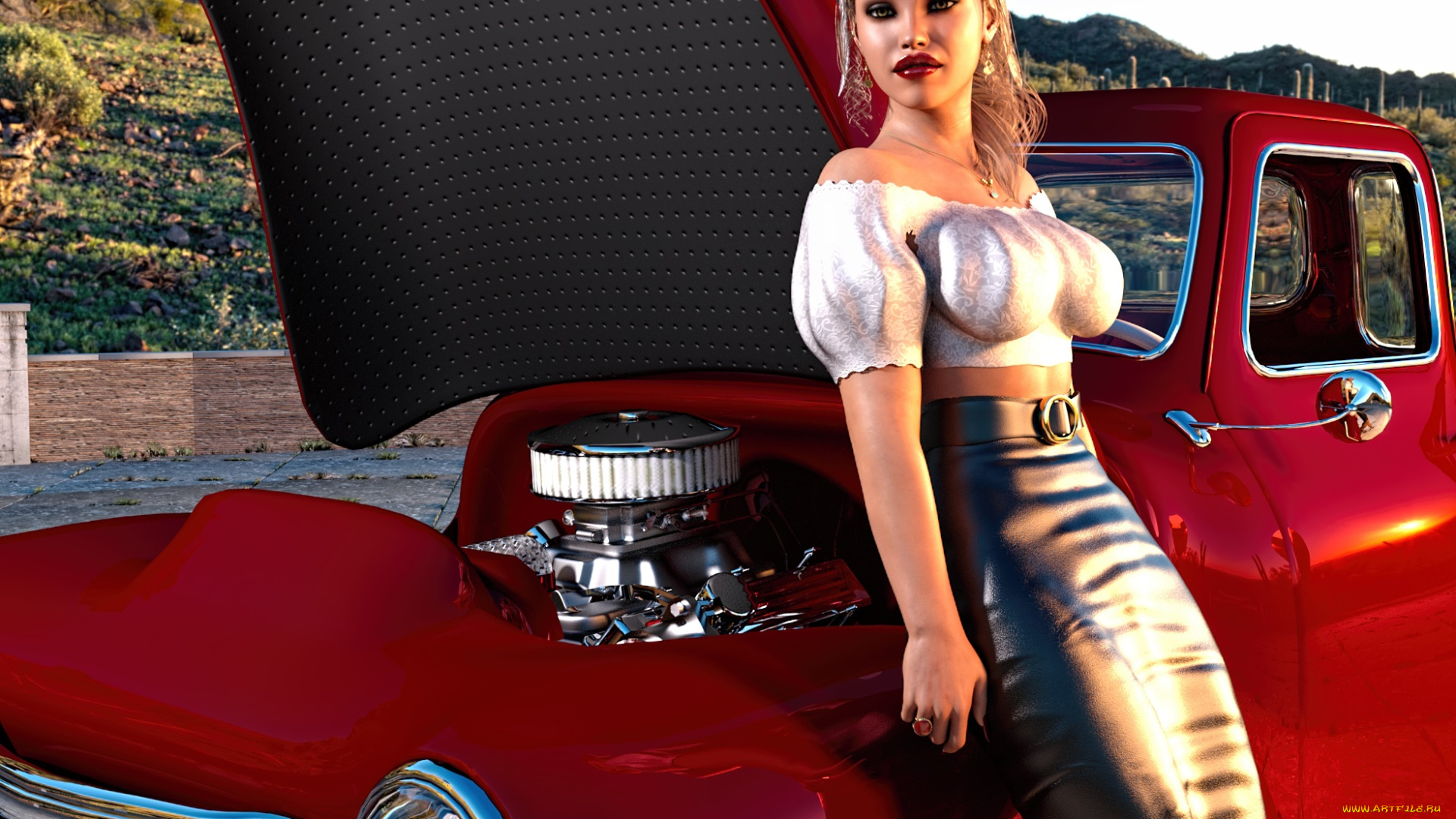 3д, графика, люди-авто, мото, , people-, car, , , moto, автомобиль, фон, взгляд, девушка