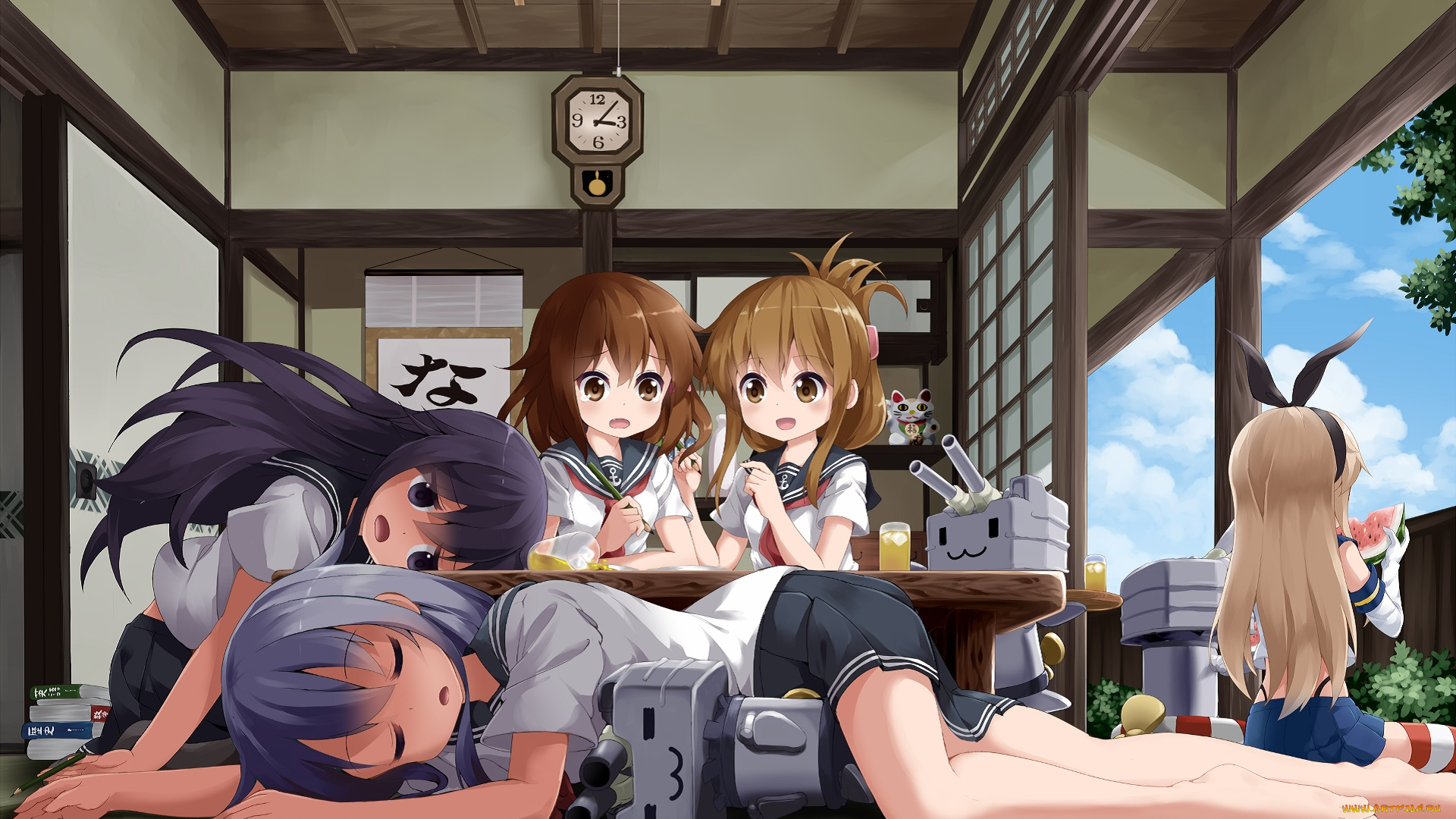 аниме, kantai, collection, девушки, фон, взгляд