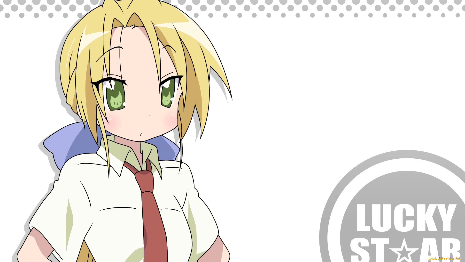 аниме, lucky, star, взгляд, девушка, фон
