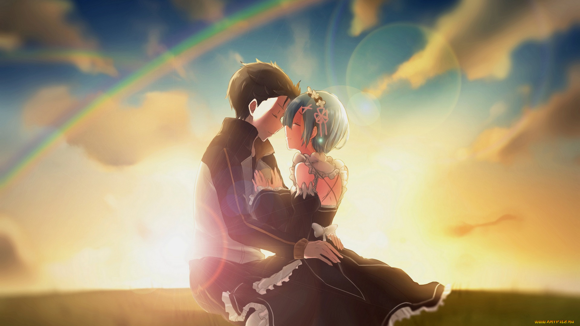 аниме, re, , zero, kara, hajimeru, isekai, seikatsu, субару, закат, рем