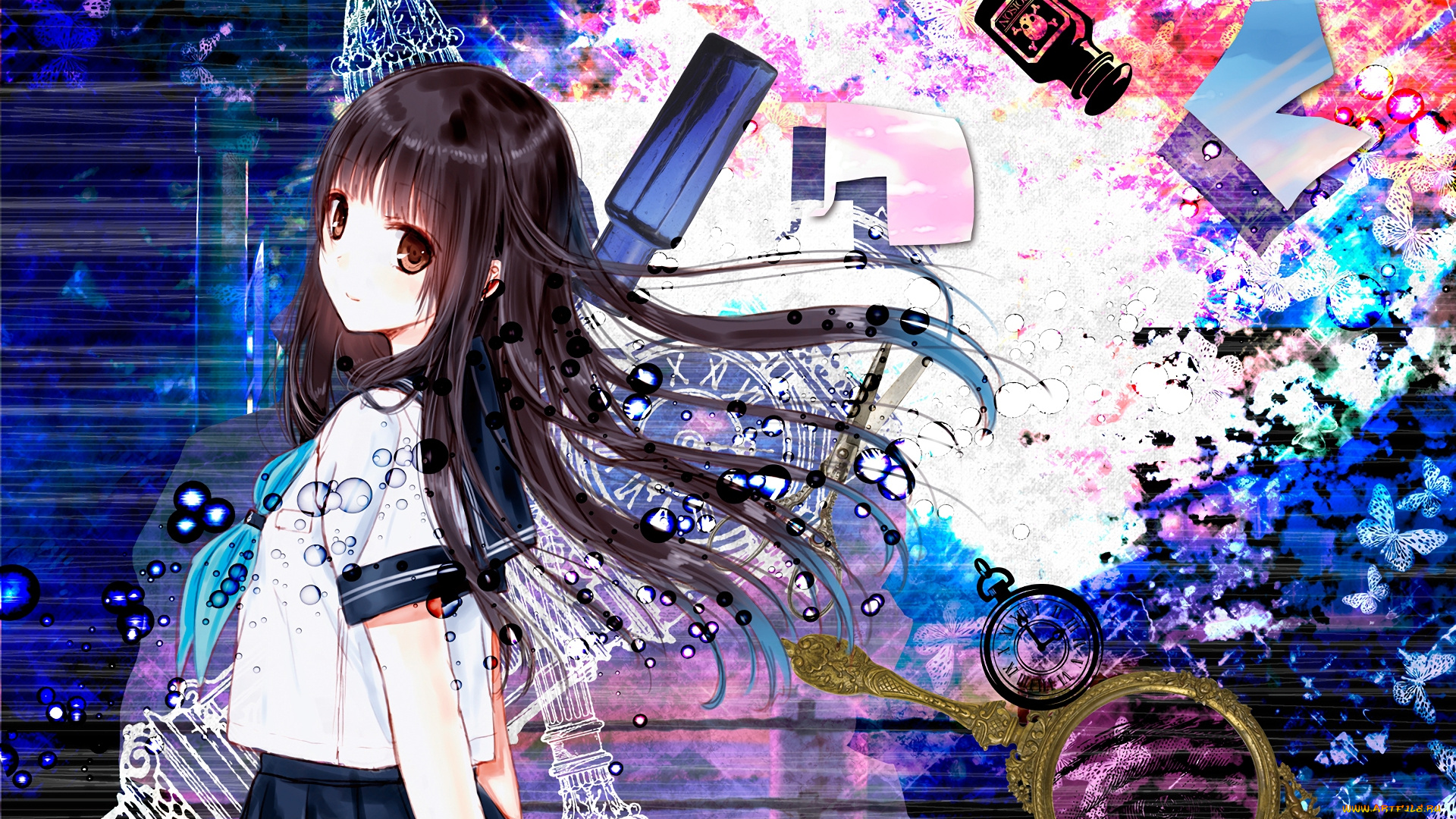 аниме, unknown, , другое, взгляд, девушка, фон