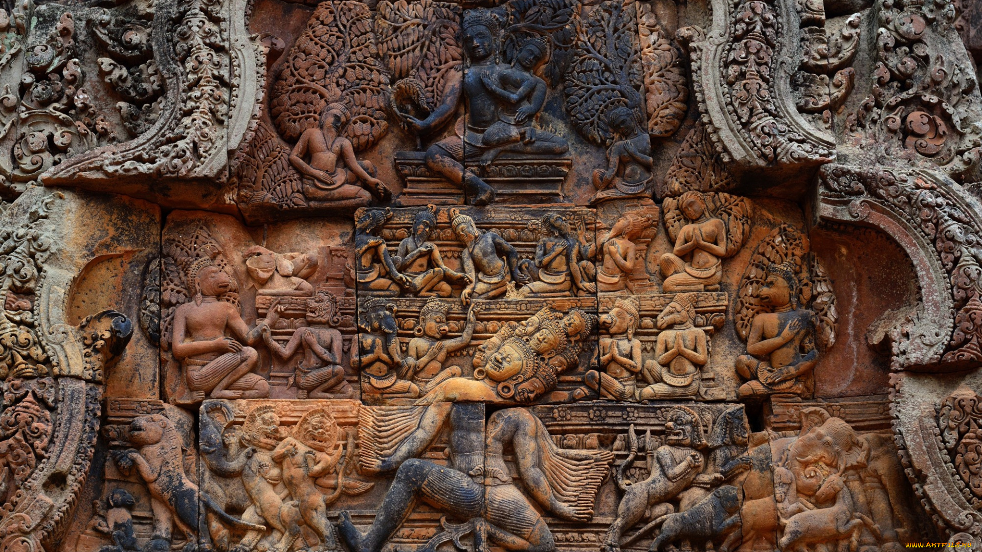 разное, рельефы, , статуи, , музейные, экспонаты, камбоджа, пейзаж, бантеайсрей