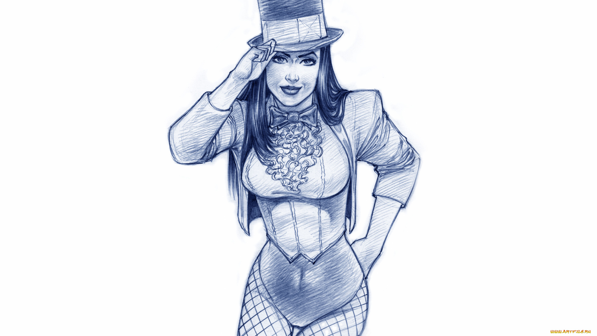 рисованное, комиксы, девушка, фон, взгляд, цилиндр, скетч