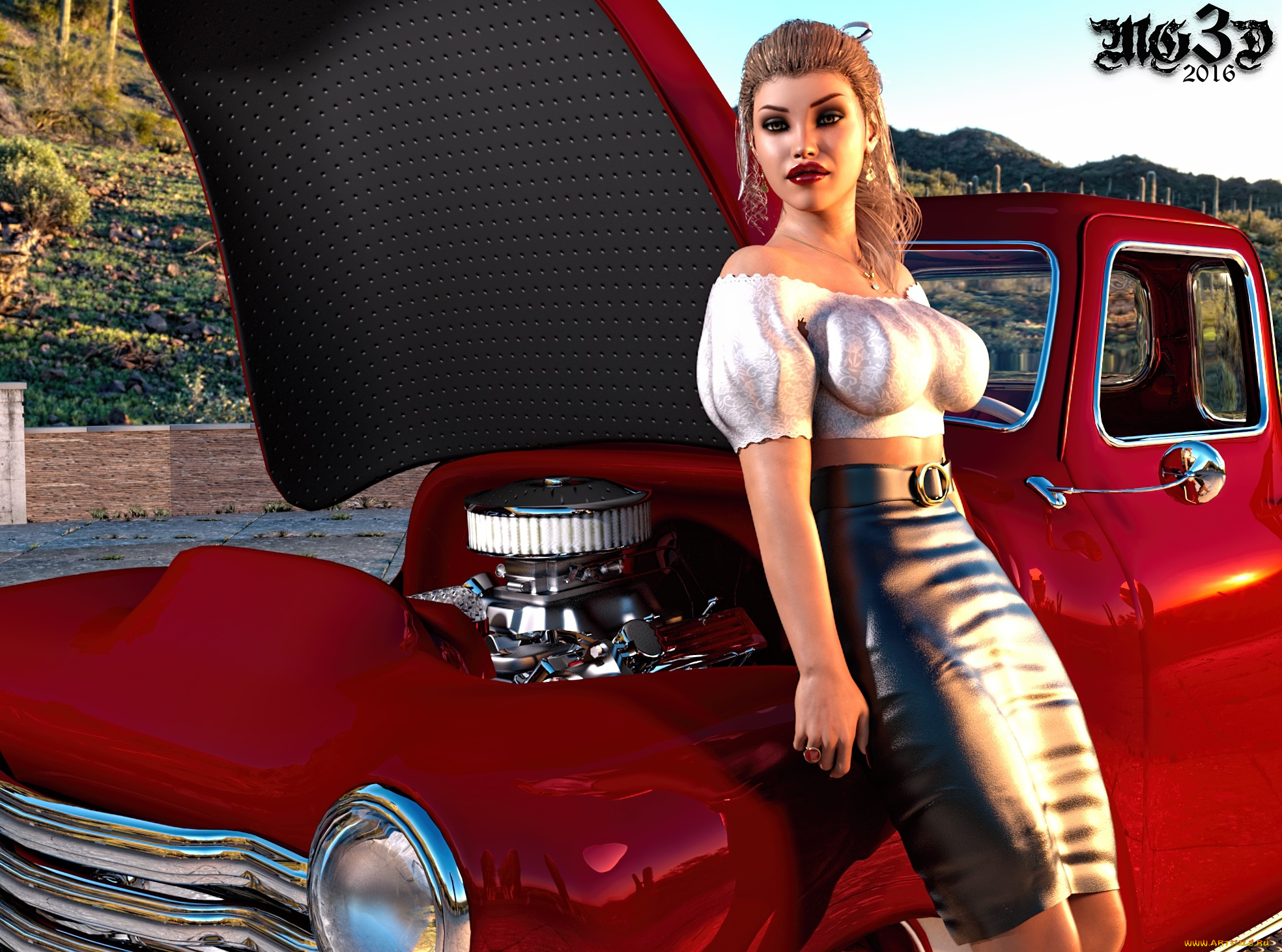 3д, графика, люди-авто, мото, , people-, car, , , moto, автомобиль, фон, взгляд, девушка