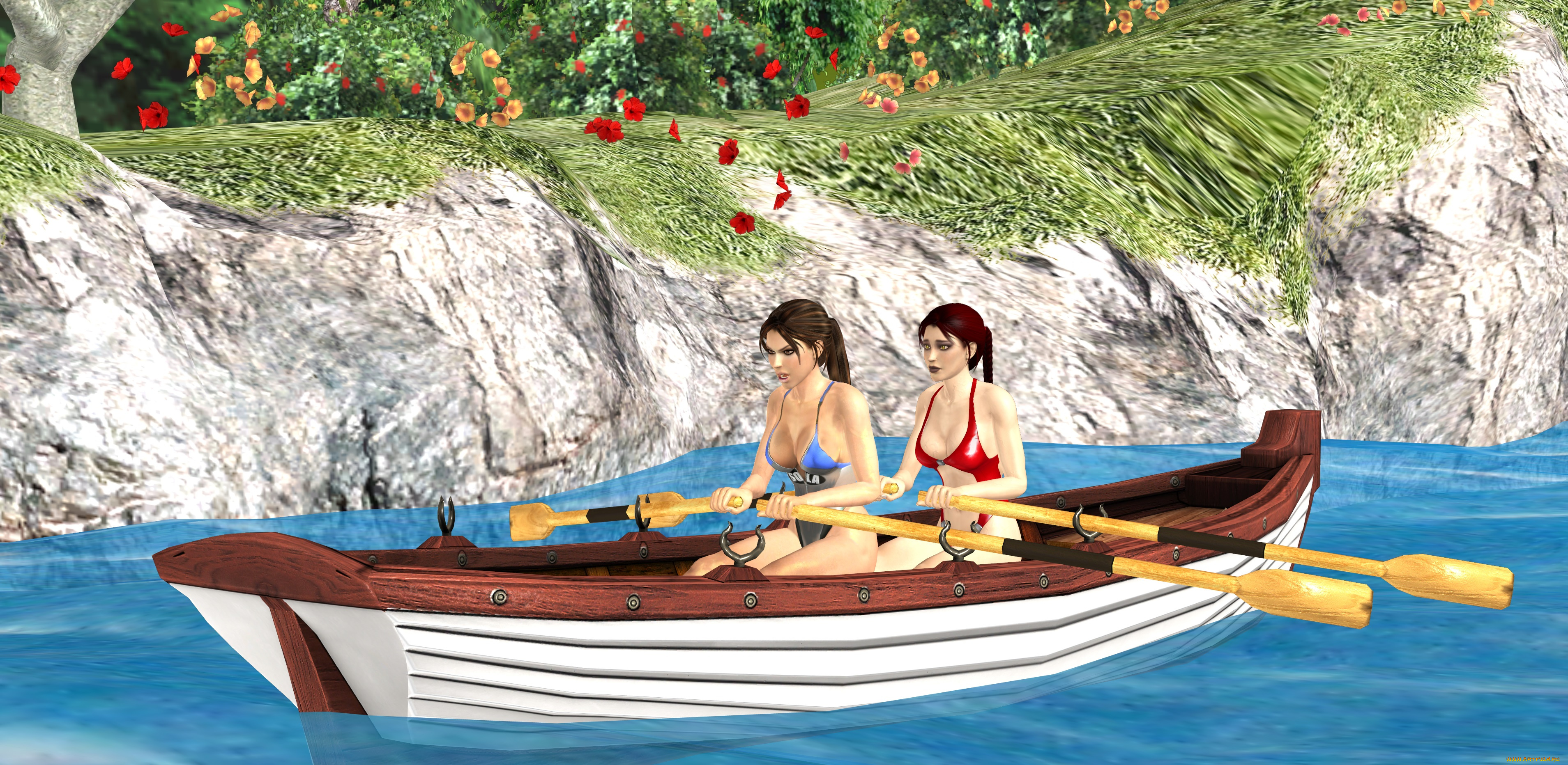 3д, графика, люди, , people, фон, взгляд, девушки, лодка