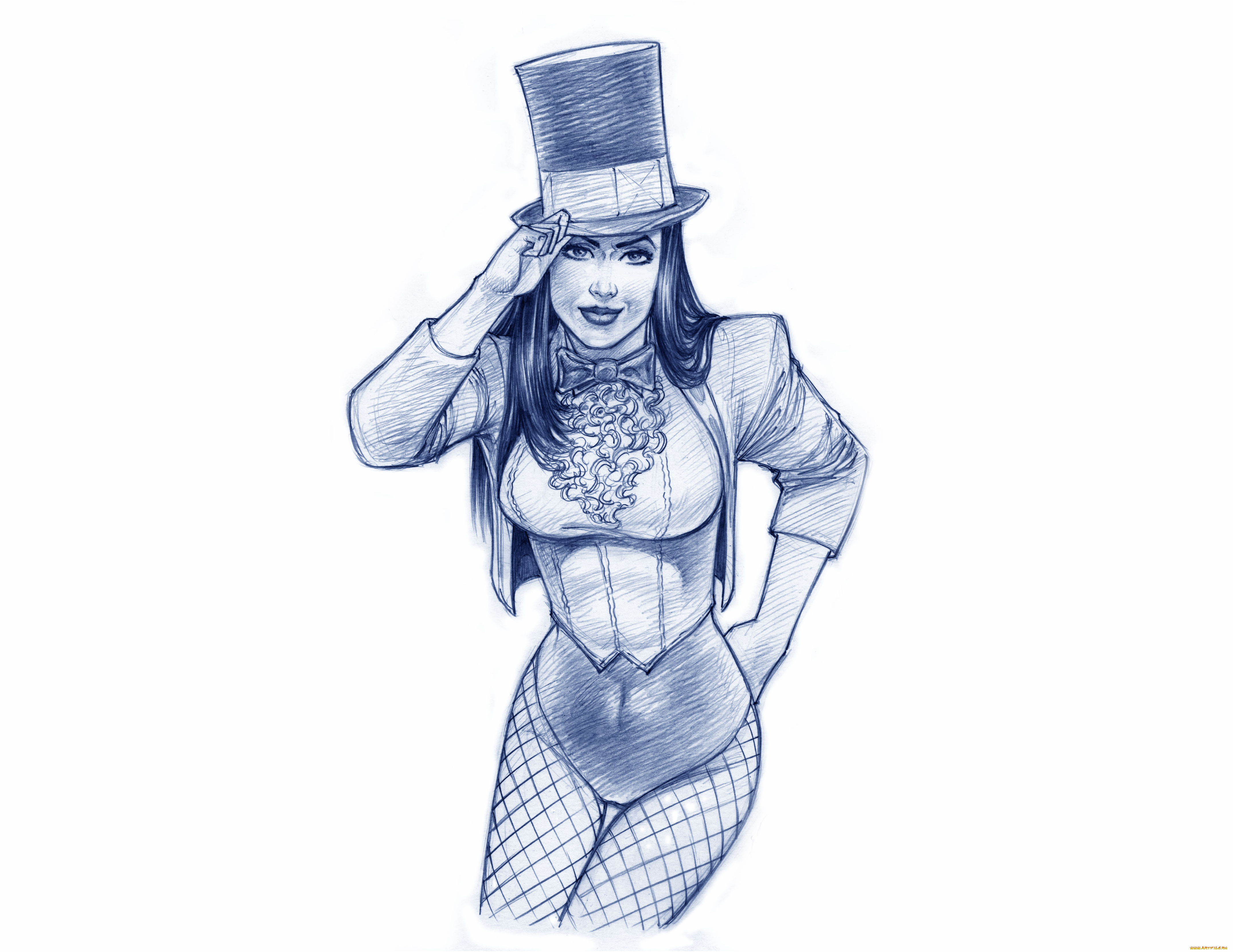 рисованное, комиксы, девушка, фон, взгляд, цилиндр, скетч