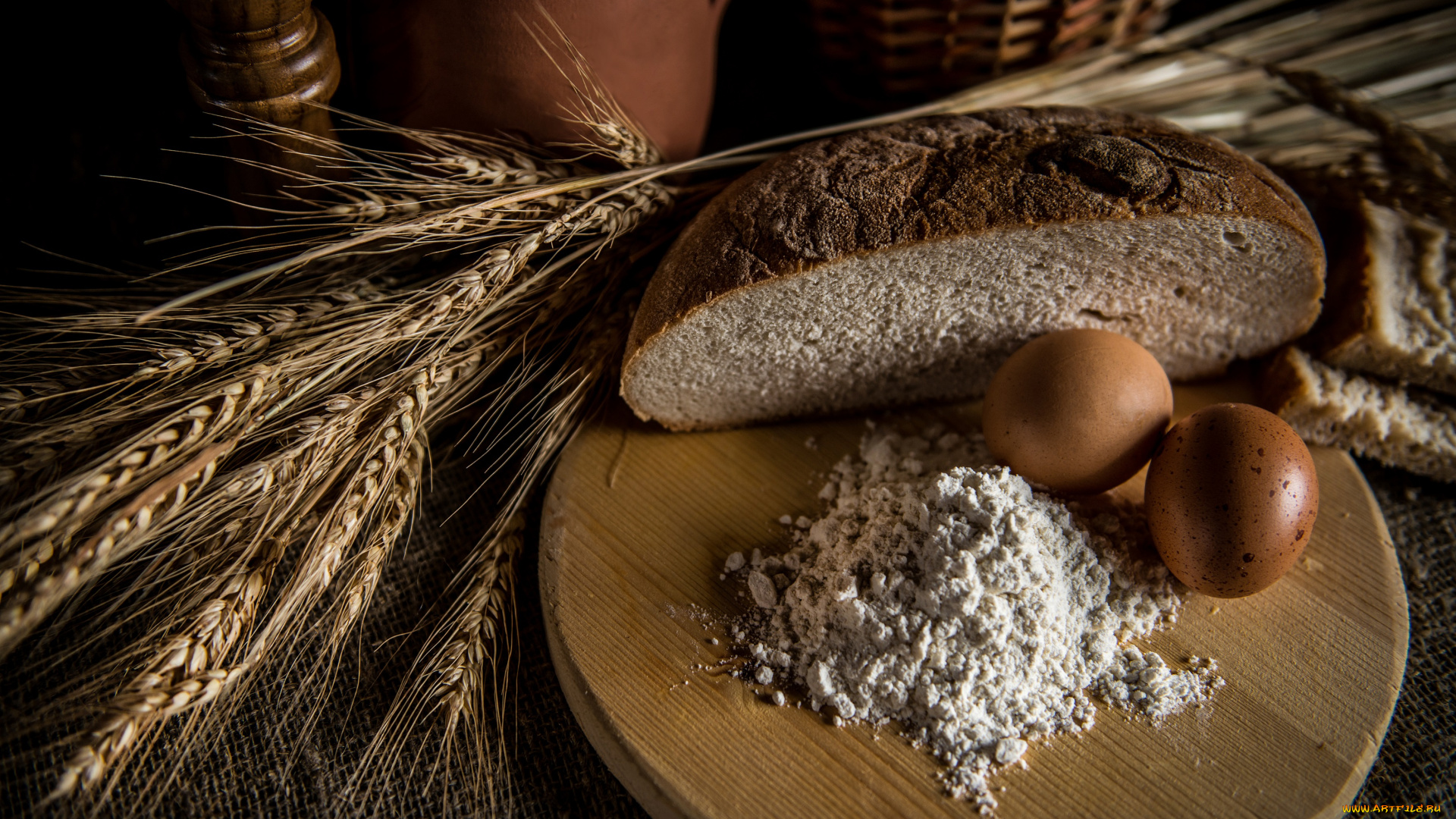 еда, хлеб, , выпечка, мука, колосья, выпечка, корзина, яйца
