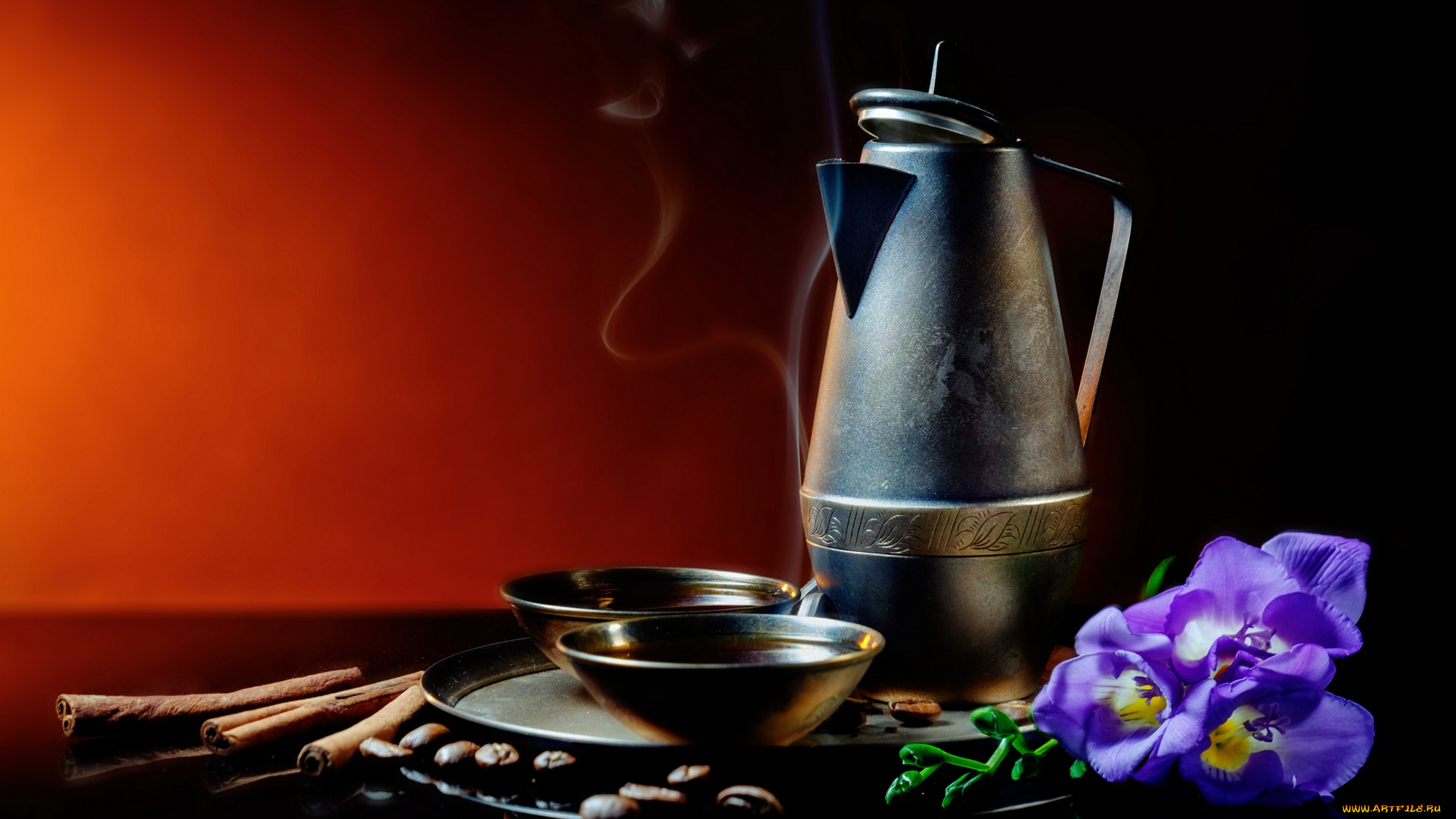 еда, кофе, , кофейные, зёрна, цветы, чайник