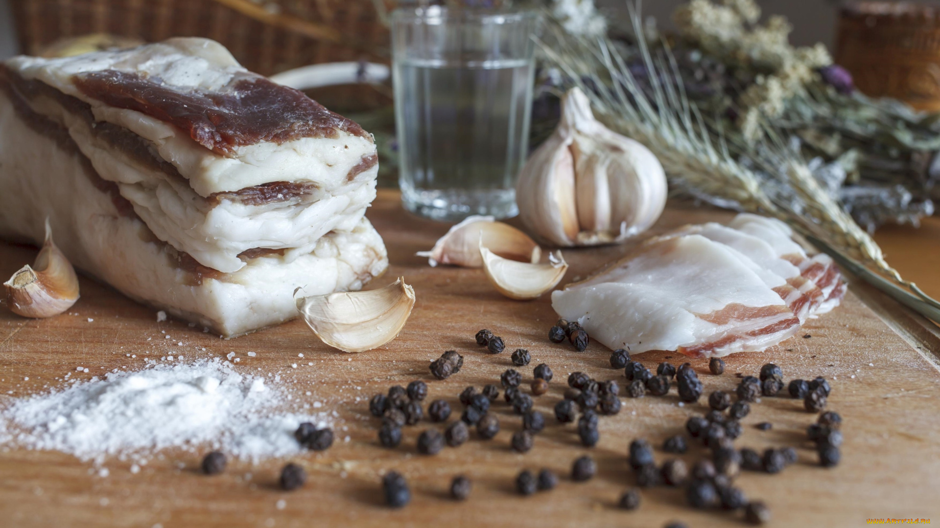 еда, разное, водка, перец, сало, чеснок