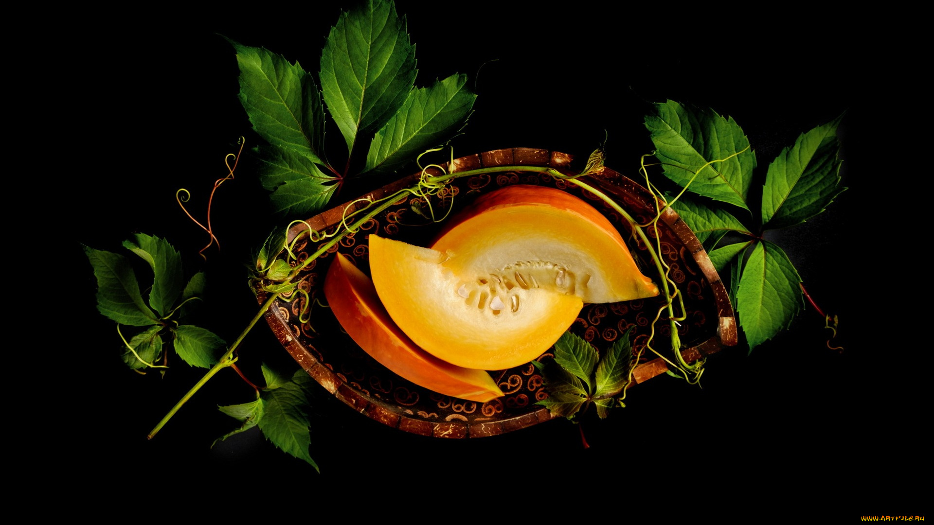 еда, тыква, листья, семечки