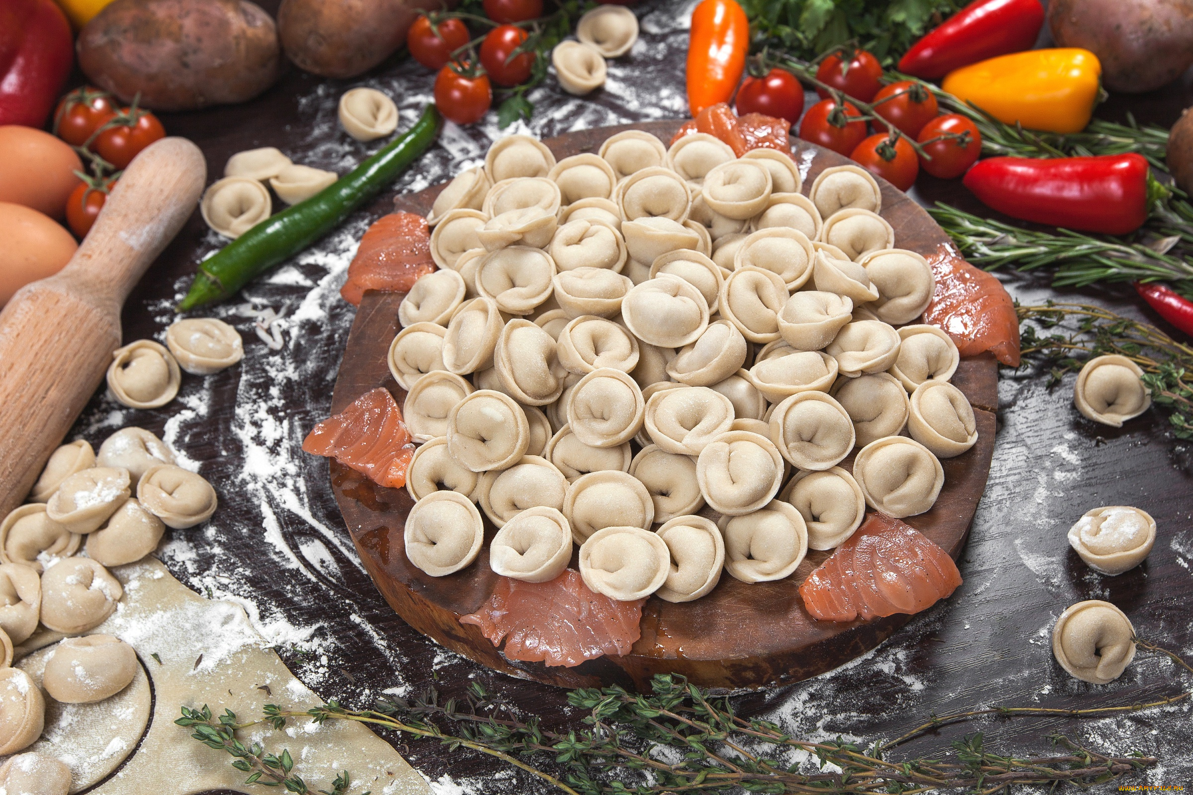 еда, пельмени, , манты, , вареники, лосось, рыбные, овощи