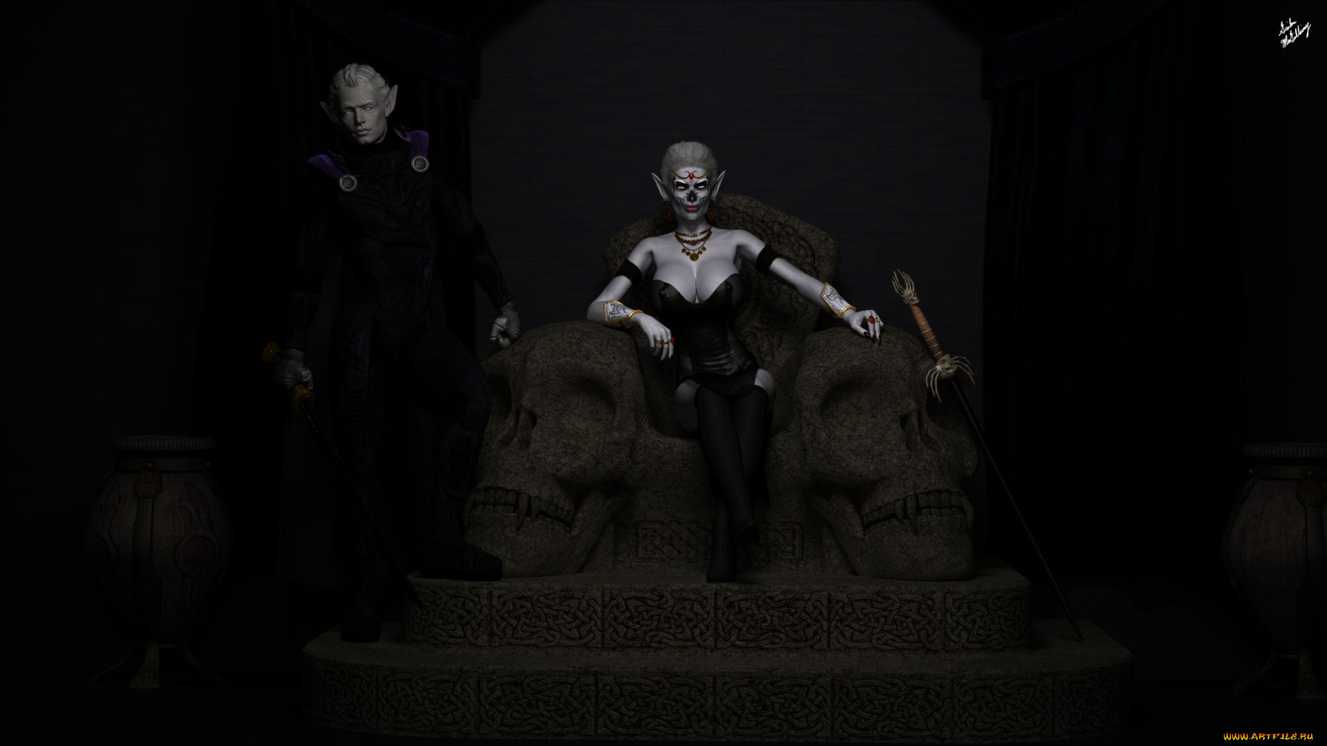 3д, графика, эльфы, , elves, фон, взгляд, эльфийка