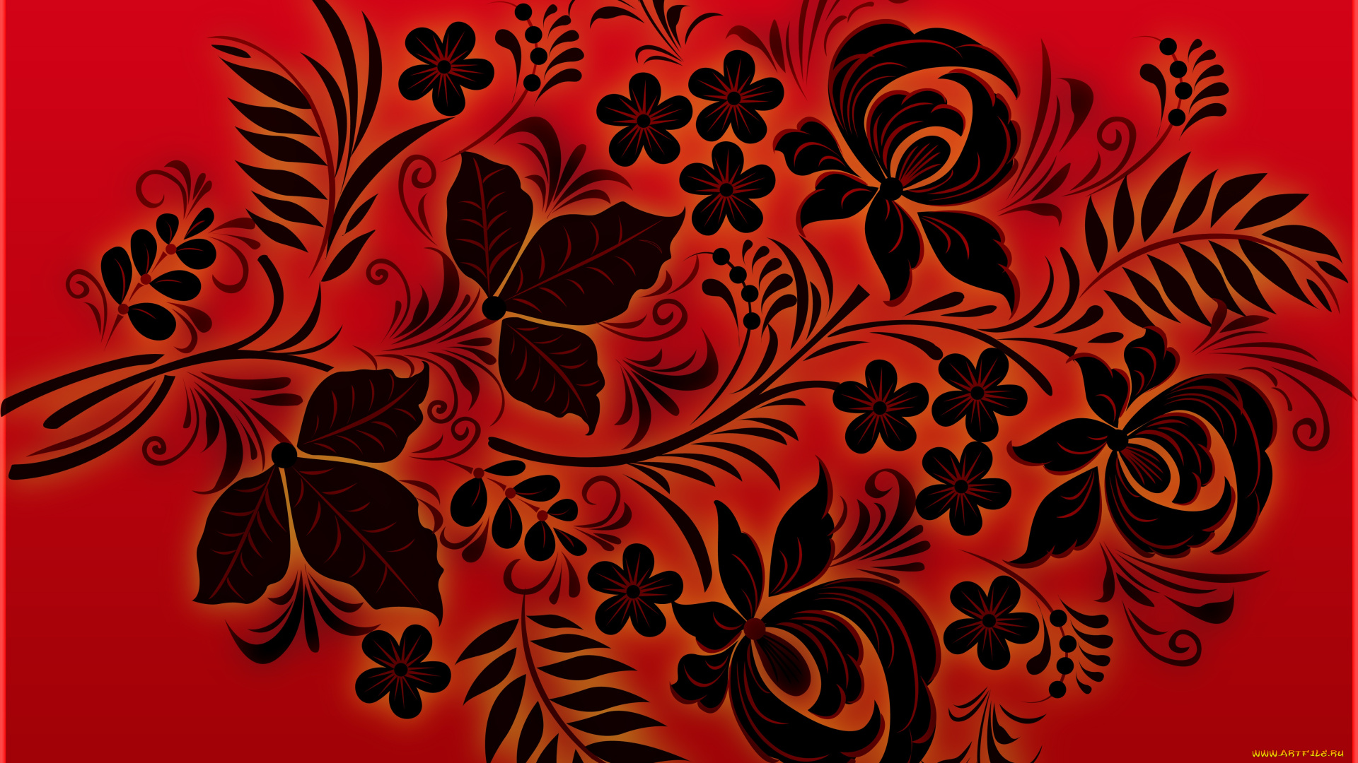 векторная, графика, цветы, , flowers, madeinkipish, хохлома, фон, стиль, Черный, красный