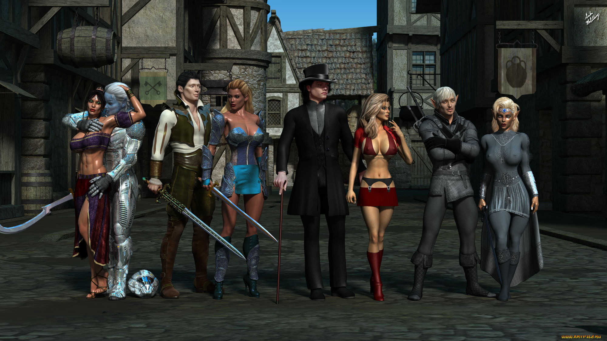 3д, графика, эльфы, , elves, взгляд, фон, эльфийки